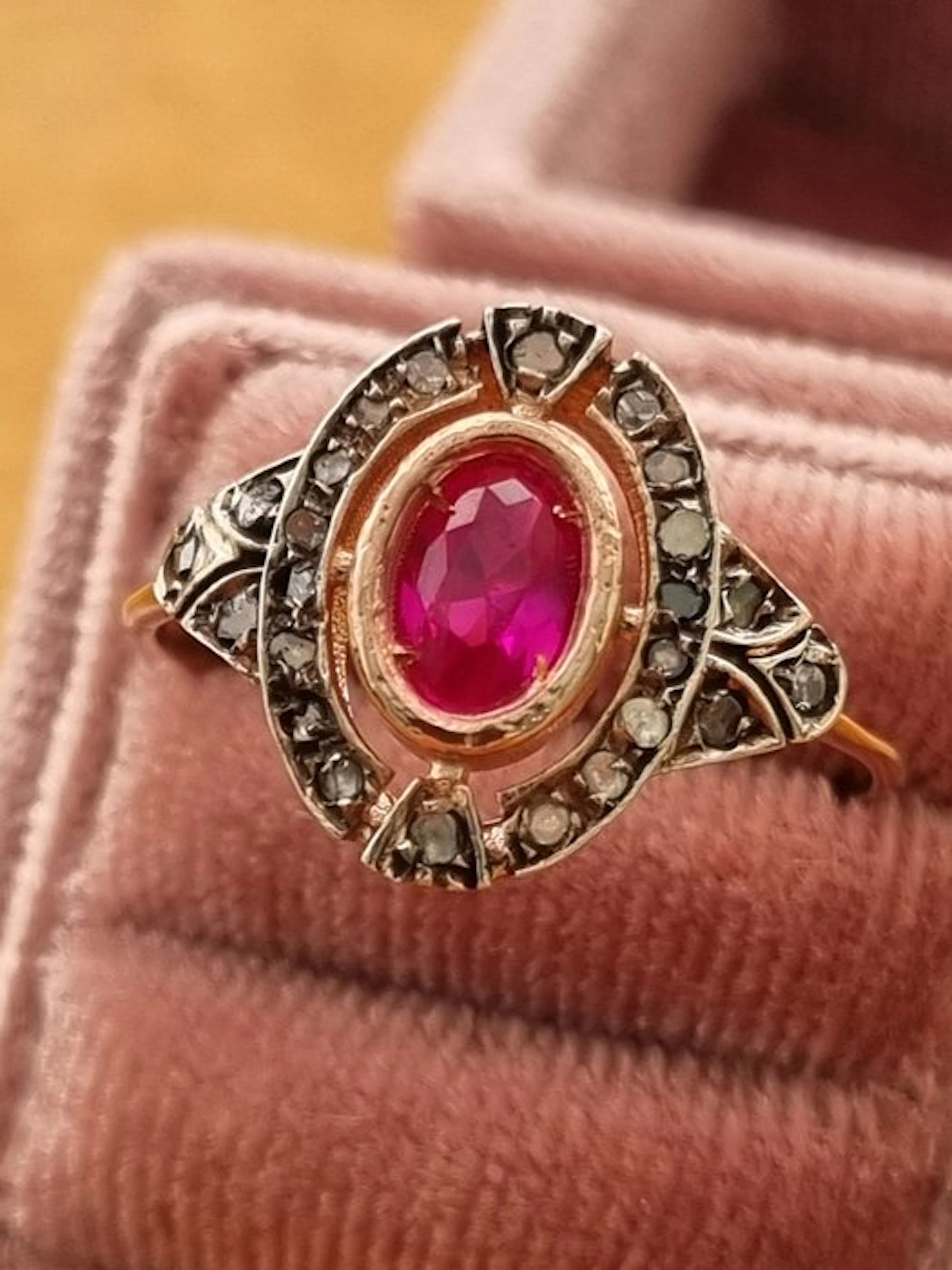 No reserve price - Ring - 9 kt. Silver, Rose gold Ruby - Diamond