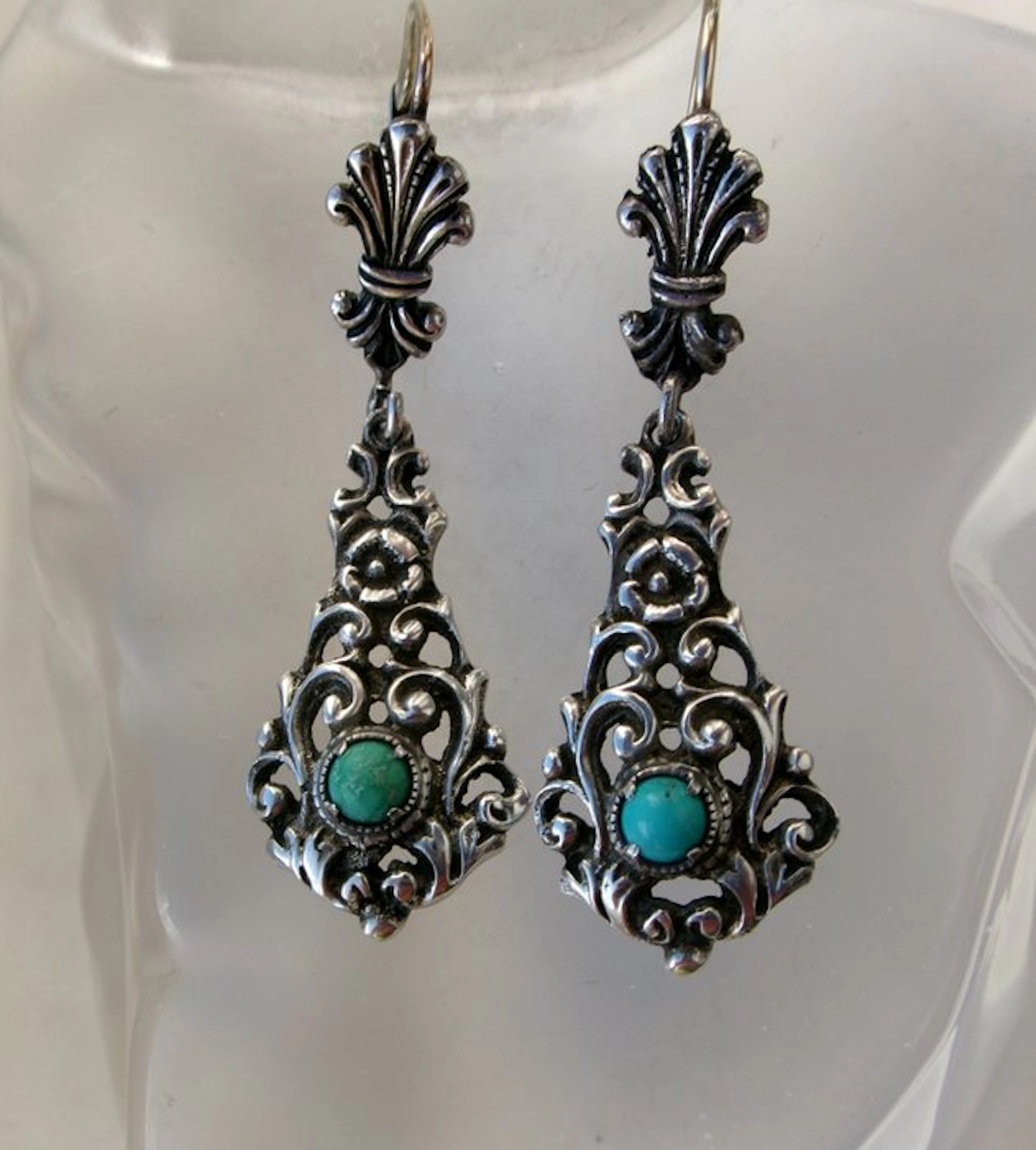 Silver, Turquoise - Earrings - Art Nouveau