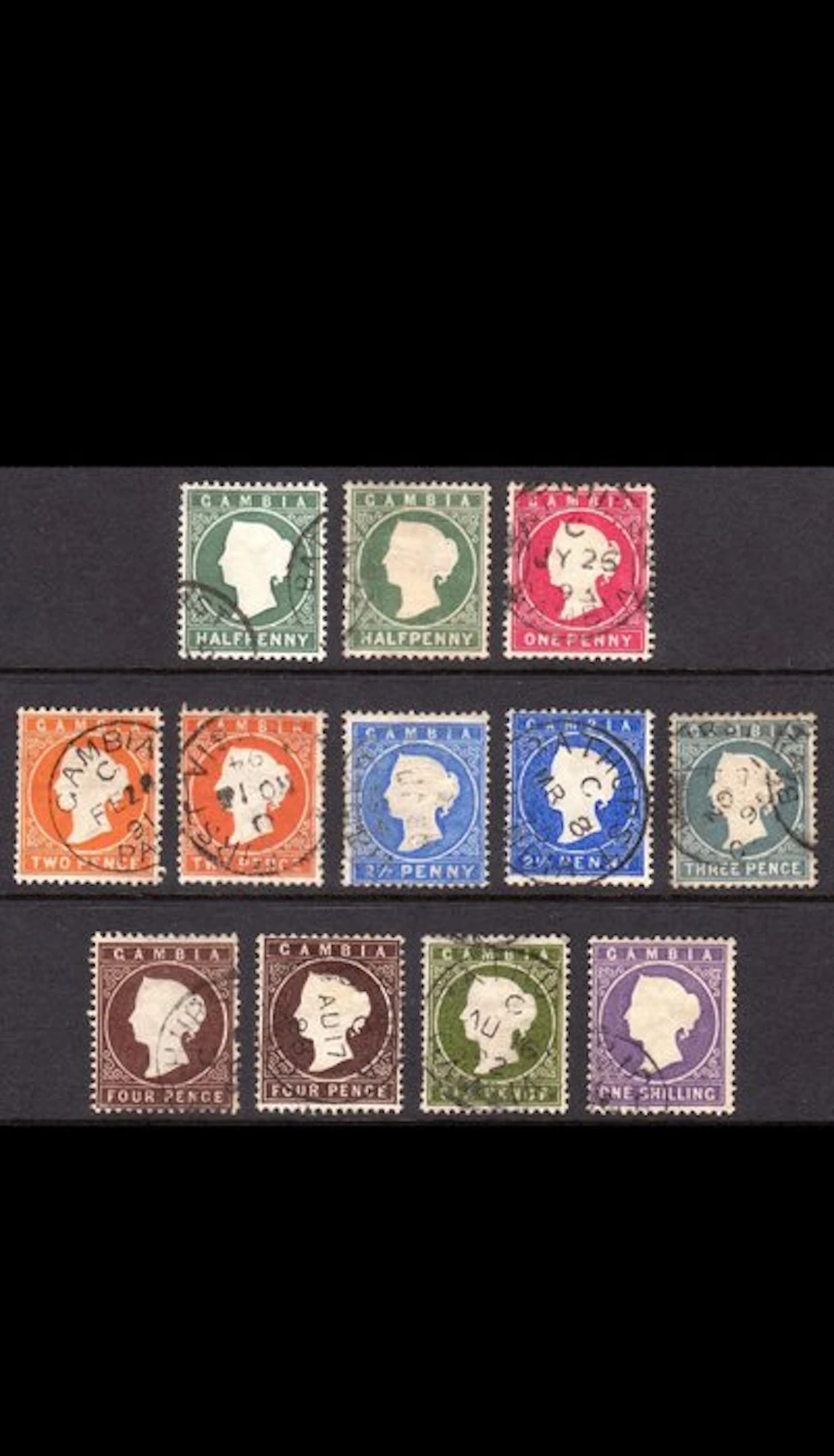 British Commonwealth - GAMBIA 1886-93 QV Cameo wmk Crown CA extended set U