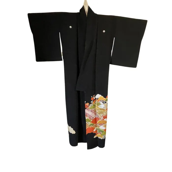 Black Tomesode Kimono with Heian Flower Cart