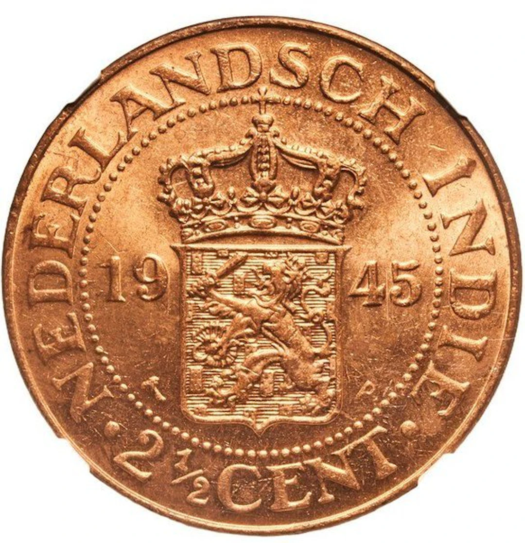 Dutch East Indies. Wilhelmina. 2 1/2 Cent 1945 - NGC MS63
