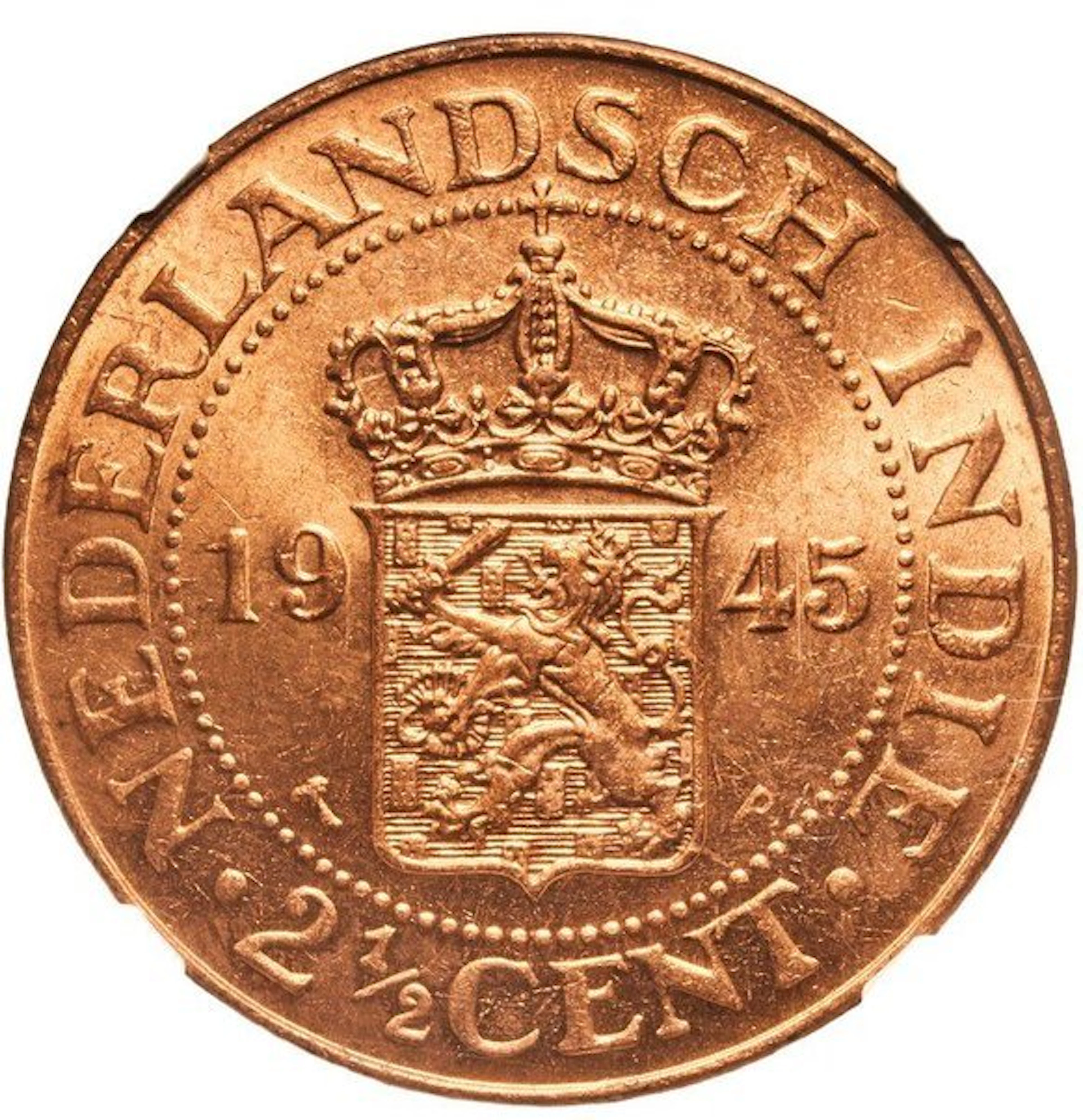 Dutch East Indies. Wilhelmina. 2 1/2 Cent 1945 - NGC MS63