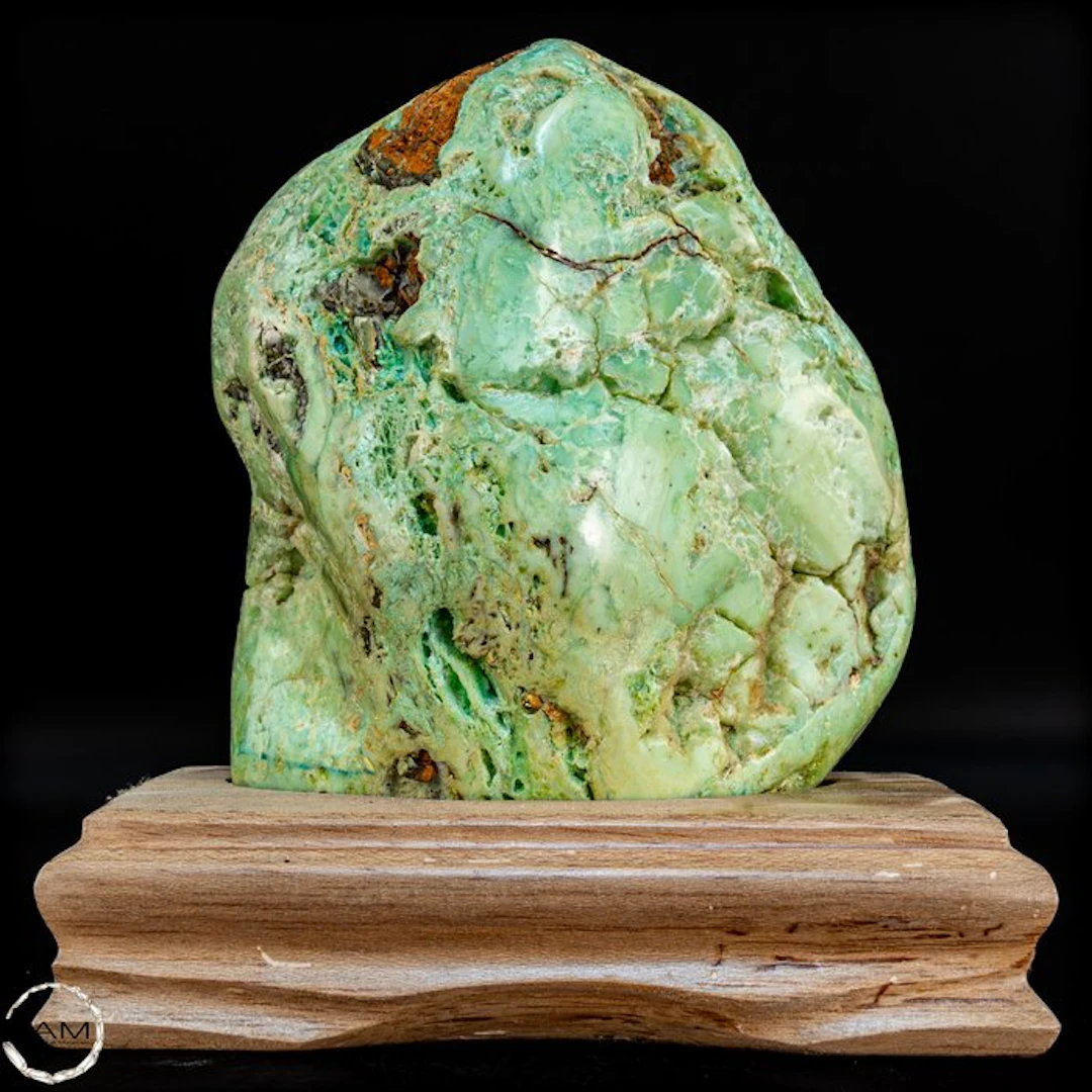 Natural chrysoprase freeform from Indonesia on wooden stands- 2091.21 g