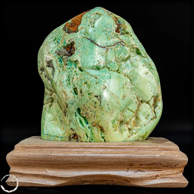 Natural chrysoprase freeform from Indonesia on wooden stands- 2091.21 g