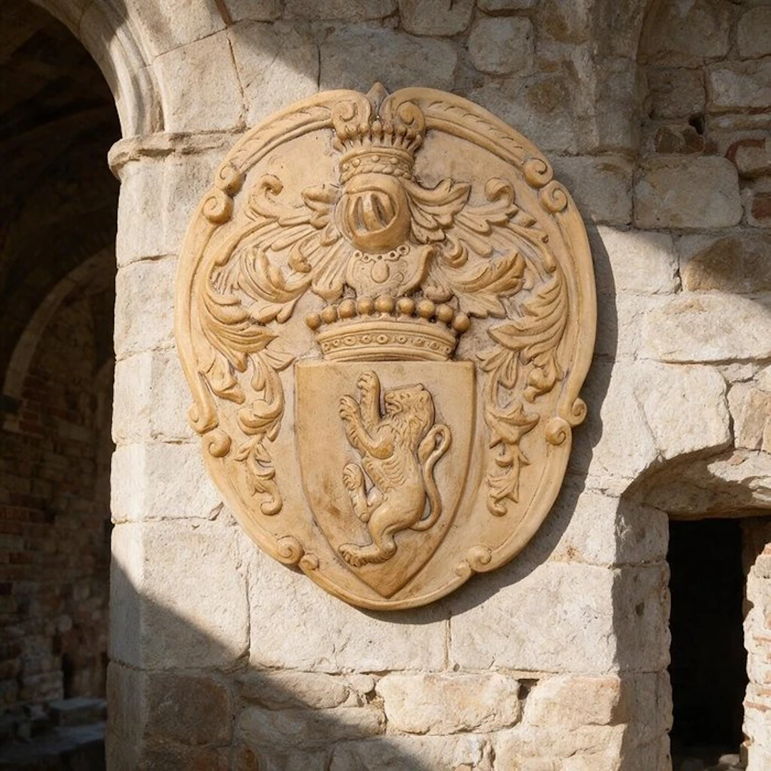 Sculpture, Stemma Araldico Leone Rampante - 46 cm - Cast Stone