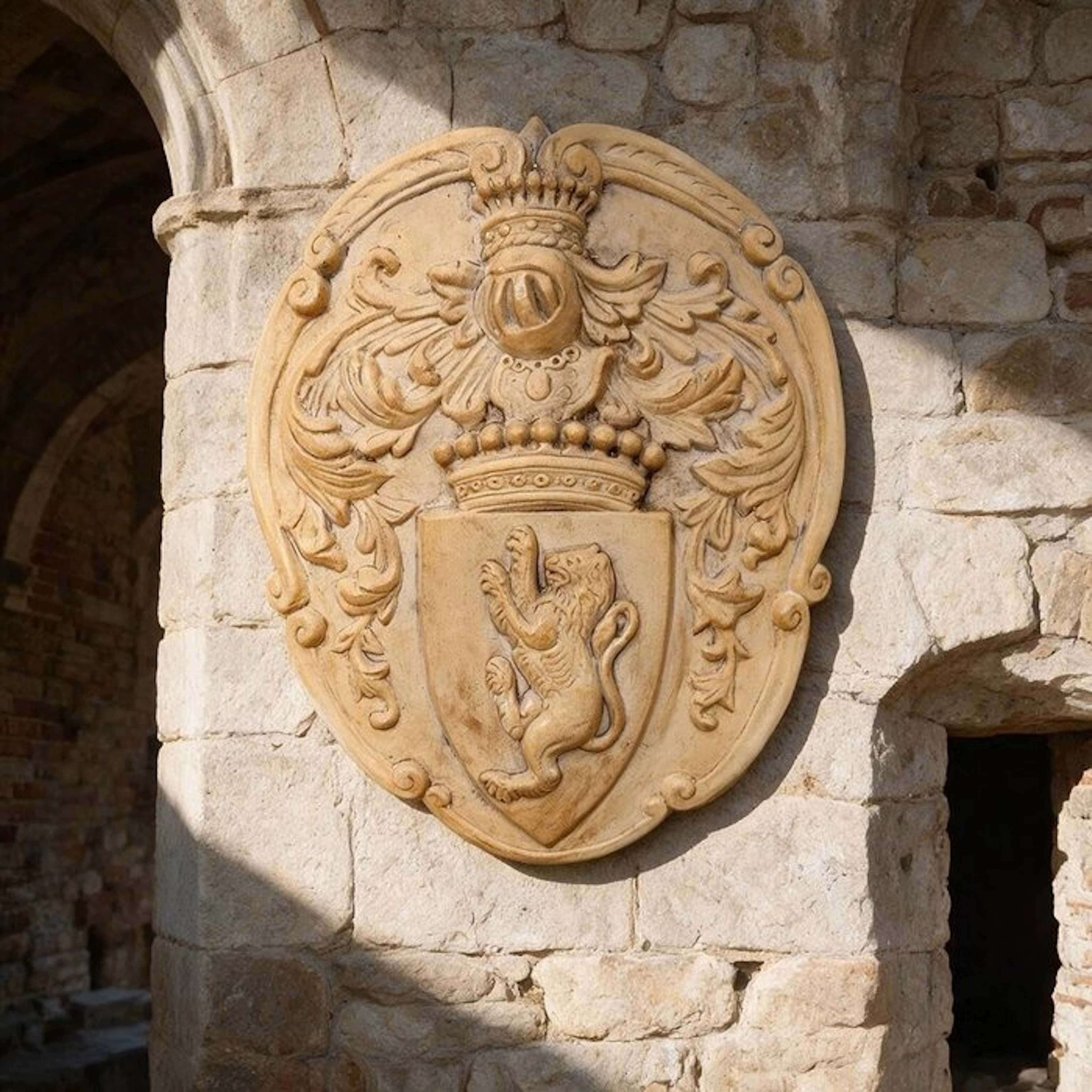 Sculpture, Stemma Araldico Leone Rampante - 46 cm - Cast Stone