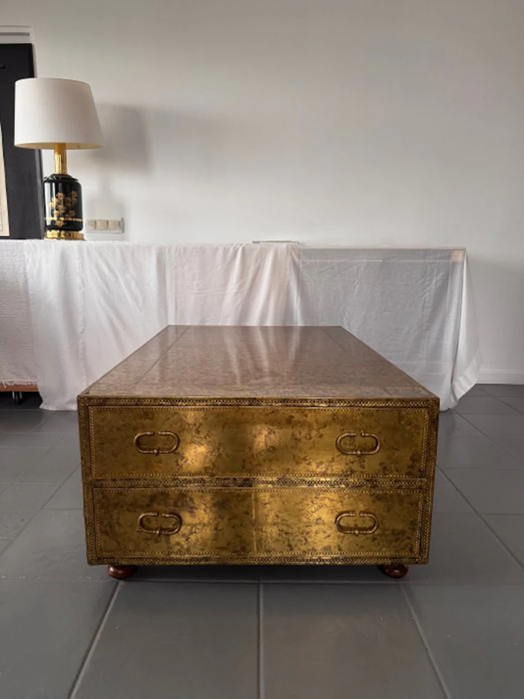 Sarreid LTD - Coffee table - Brass, Wood - Brass with Drawers
