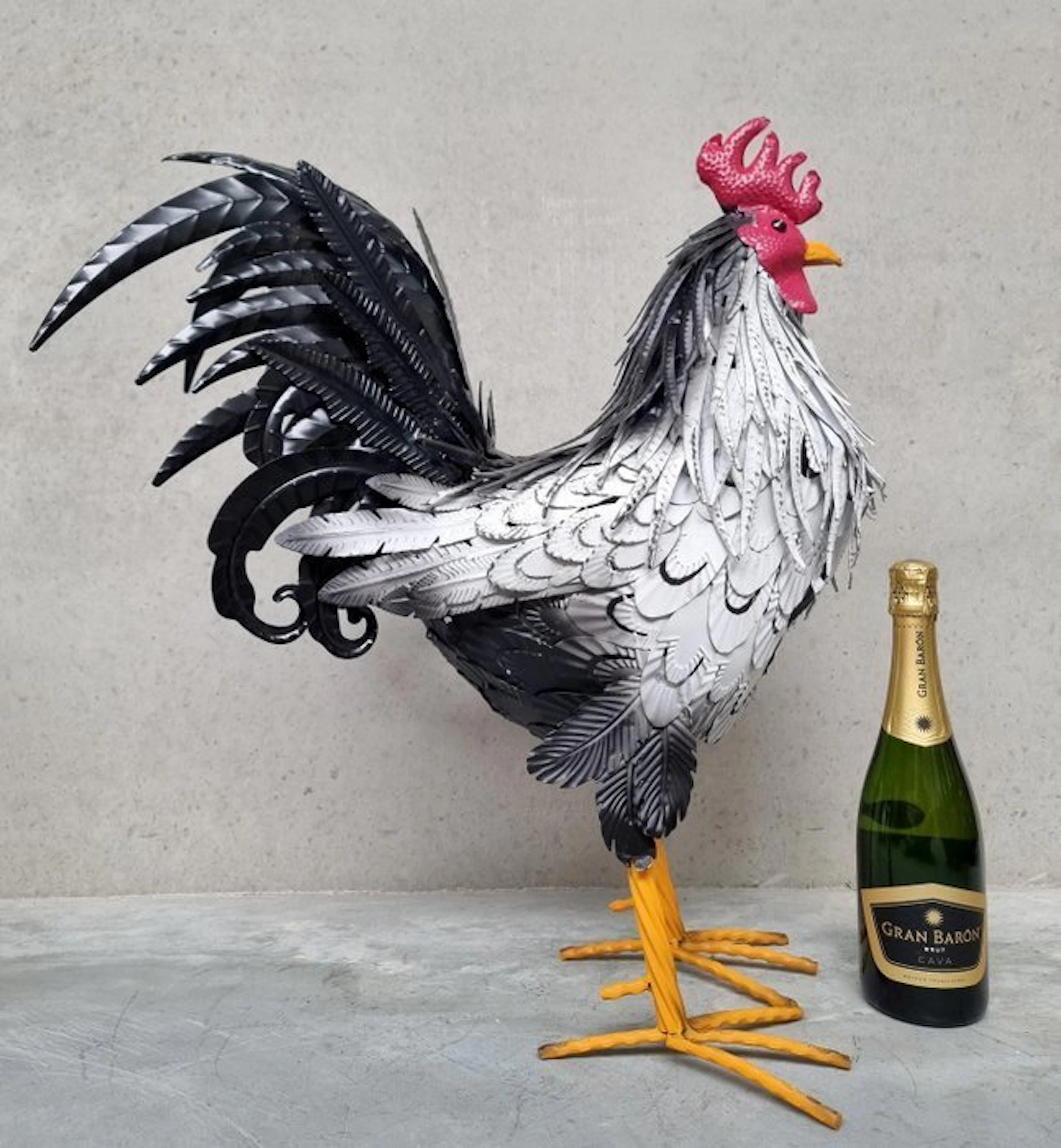 Figurine - Beeldje - Xl metal rooster - IJzer, Metaal - Iron, Metal, Leather