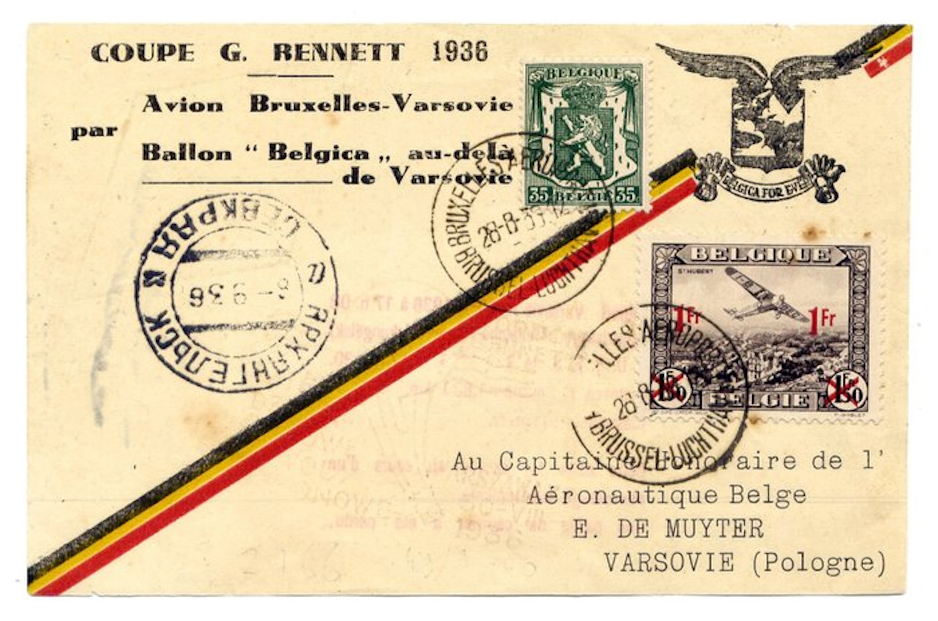 Belgium 1936 - Gordon Bennett “Belgica” Balloon Mail...