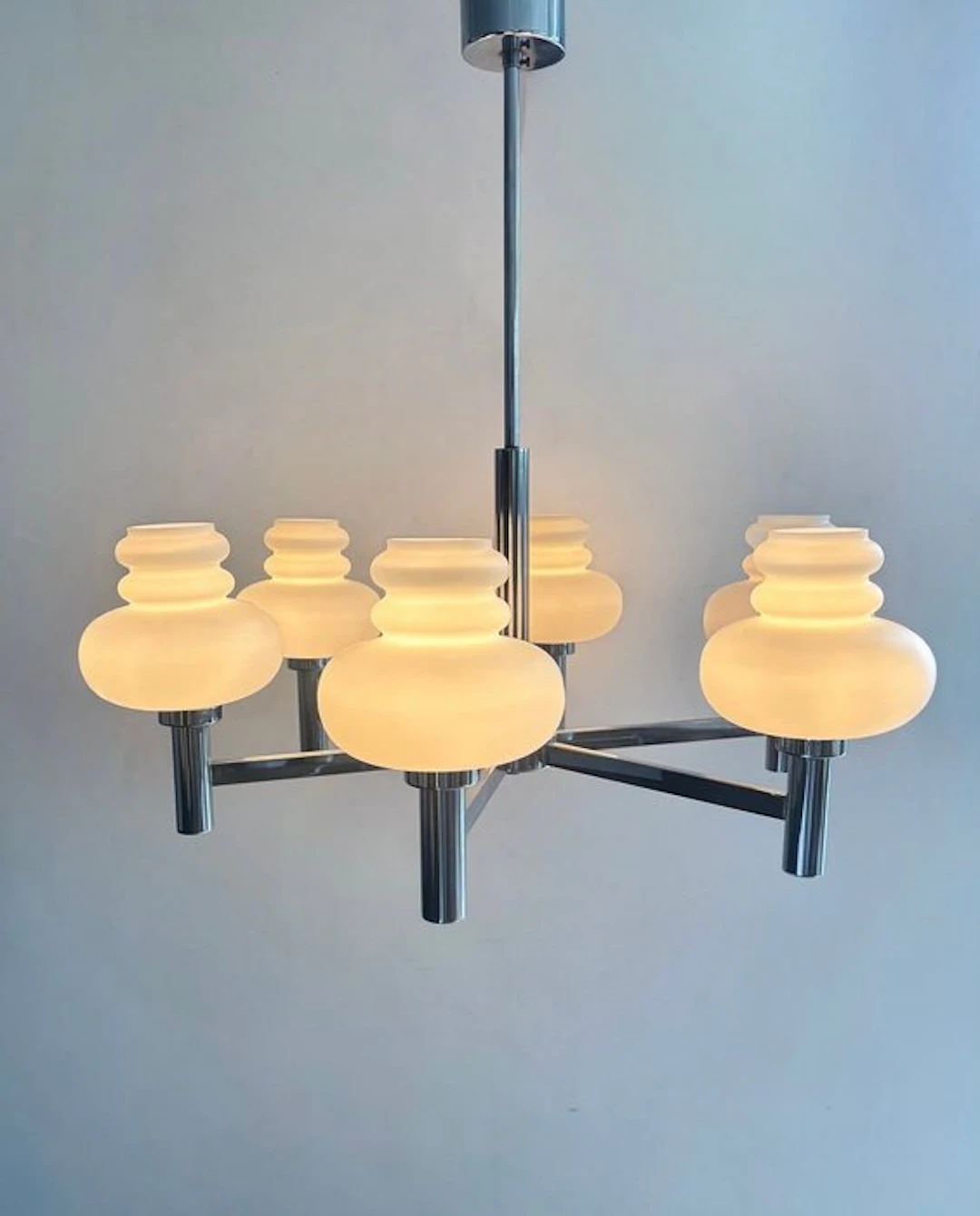 Hanging lamp - Chrome - Mid-century pendant lamp with...
