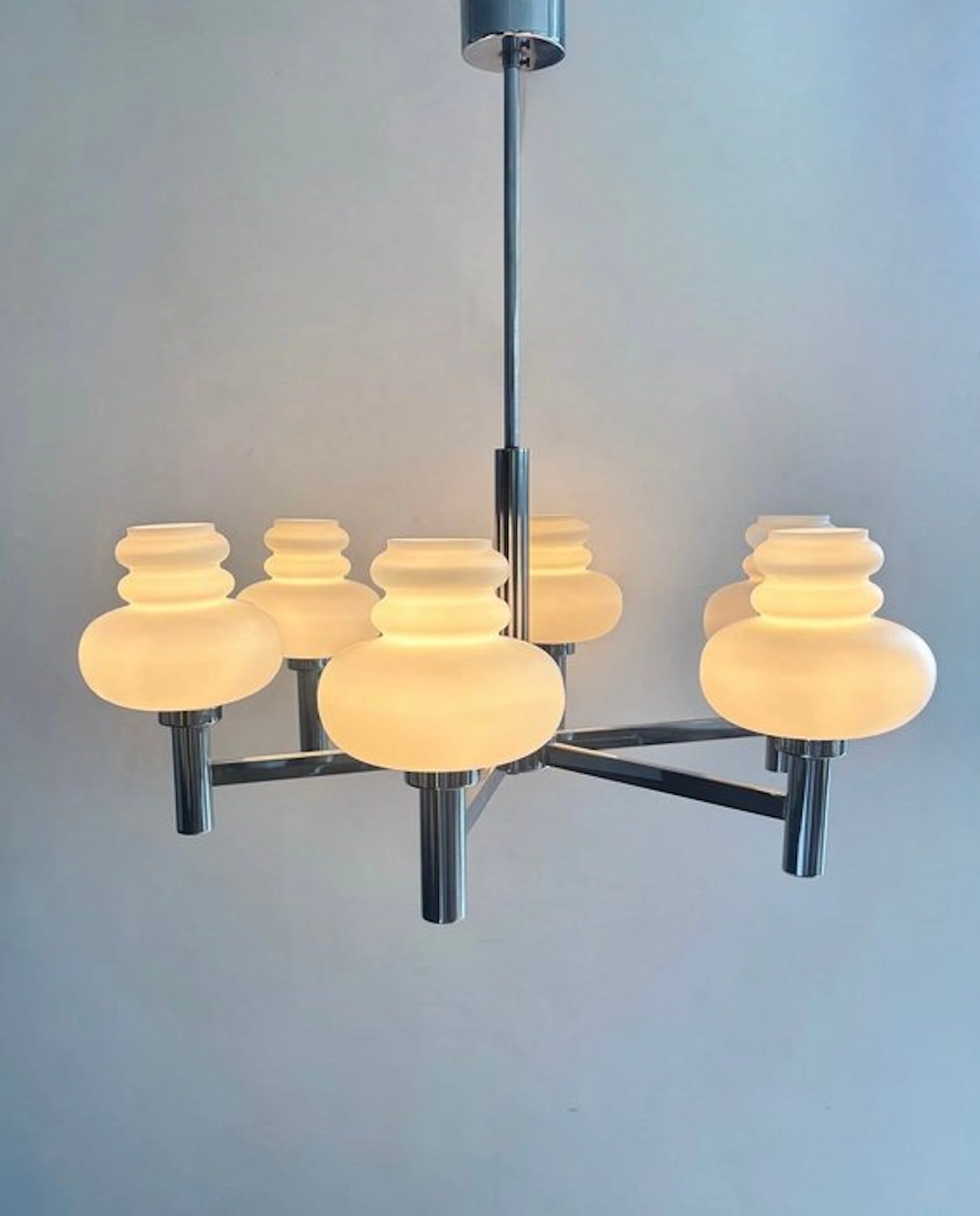 Hanging lamp - Chrome - Mid-century pendant lamp with...