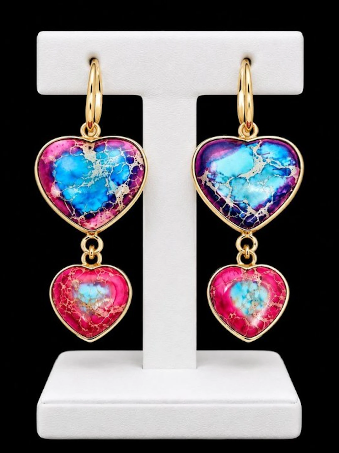 Heart-shaped earrings in imperial jasper - Earrings - Earrings