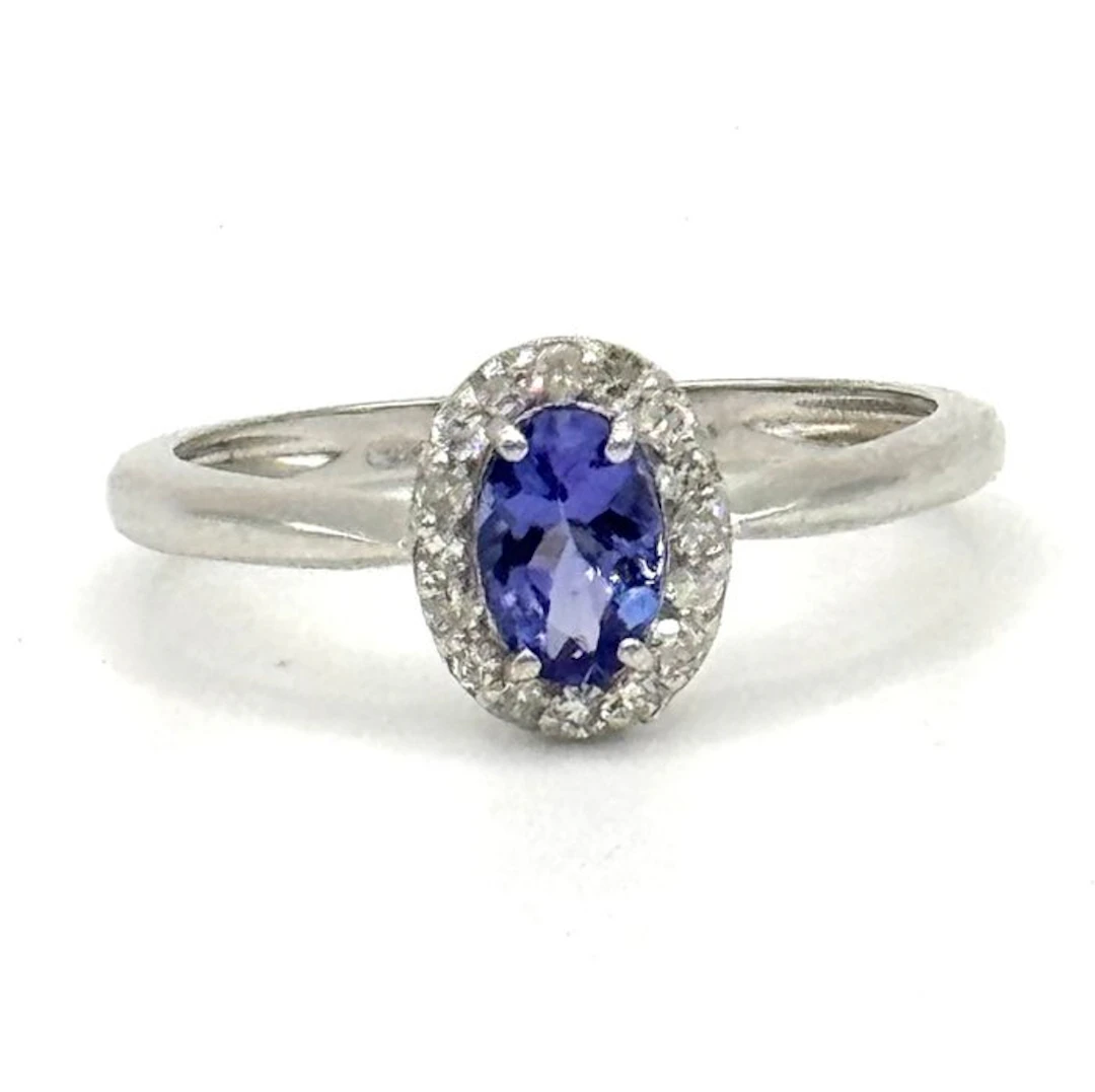 Engagement ring - 18 kt. White gold - 0.61ct. tw. Tanzanite - Diamond