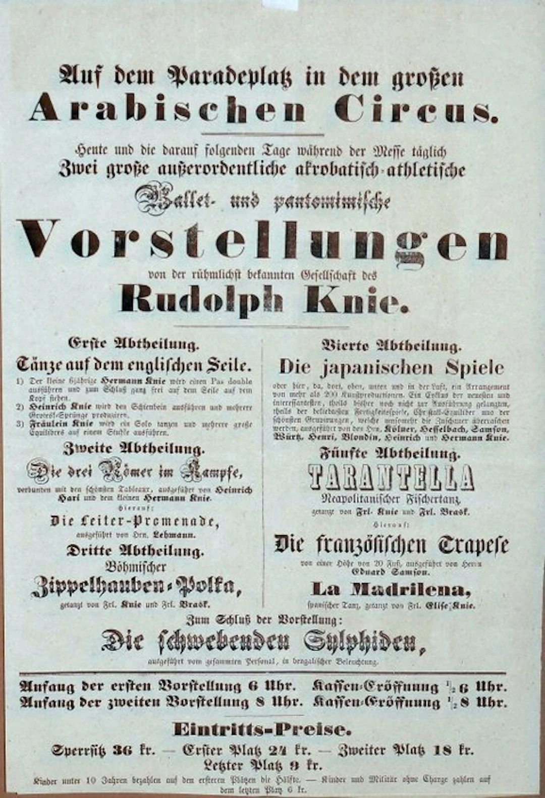 Circus Knie. - Auf dem Paradeplatz in dem großen Arabischen Circus - 1855
