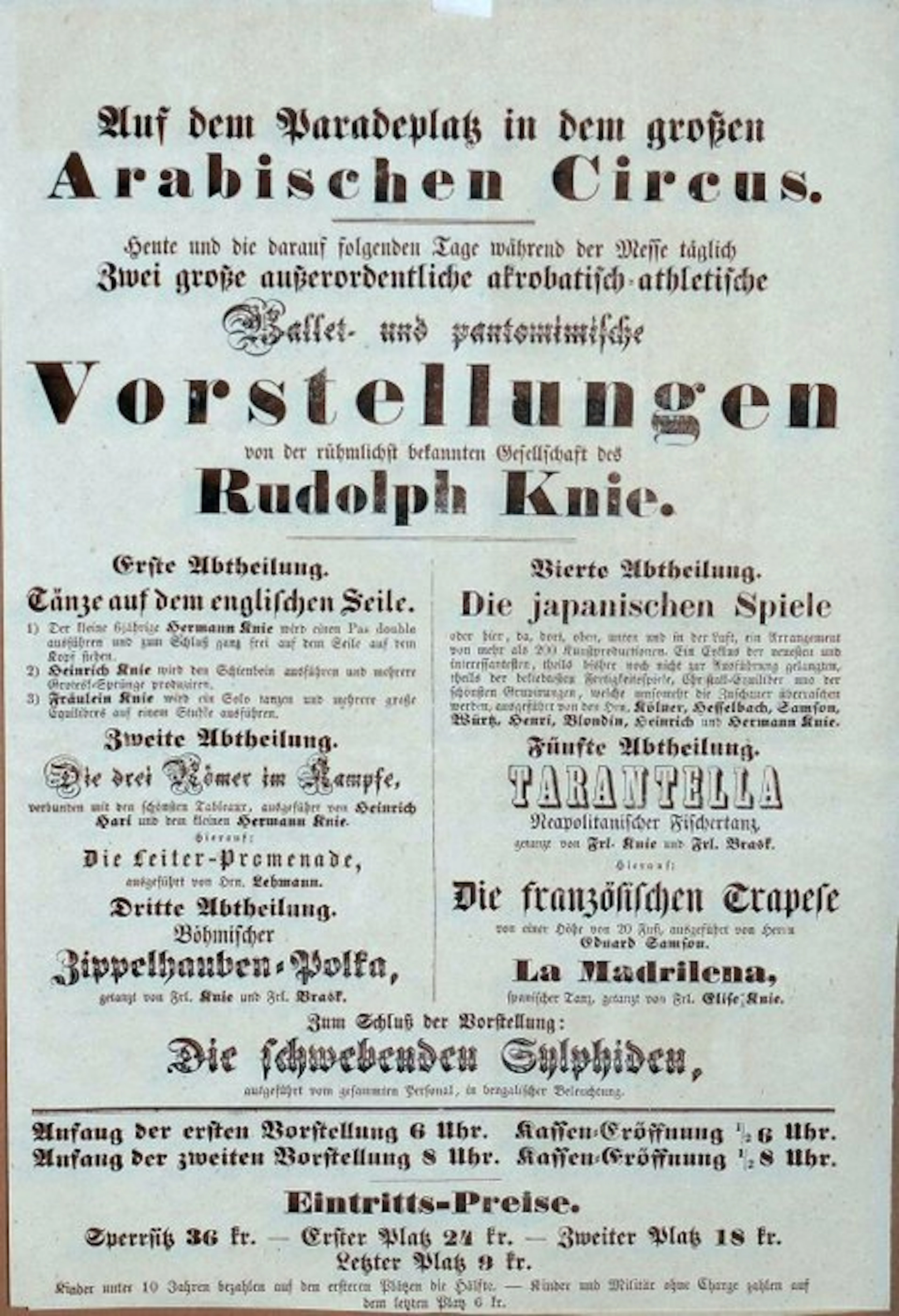 Circus Knie. - Auf dem Paradeplatz in dem großen Arabischen Circus - 1855