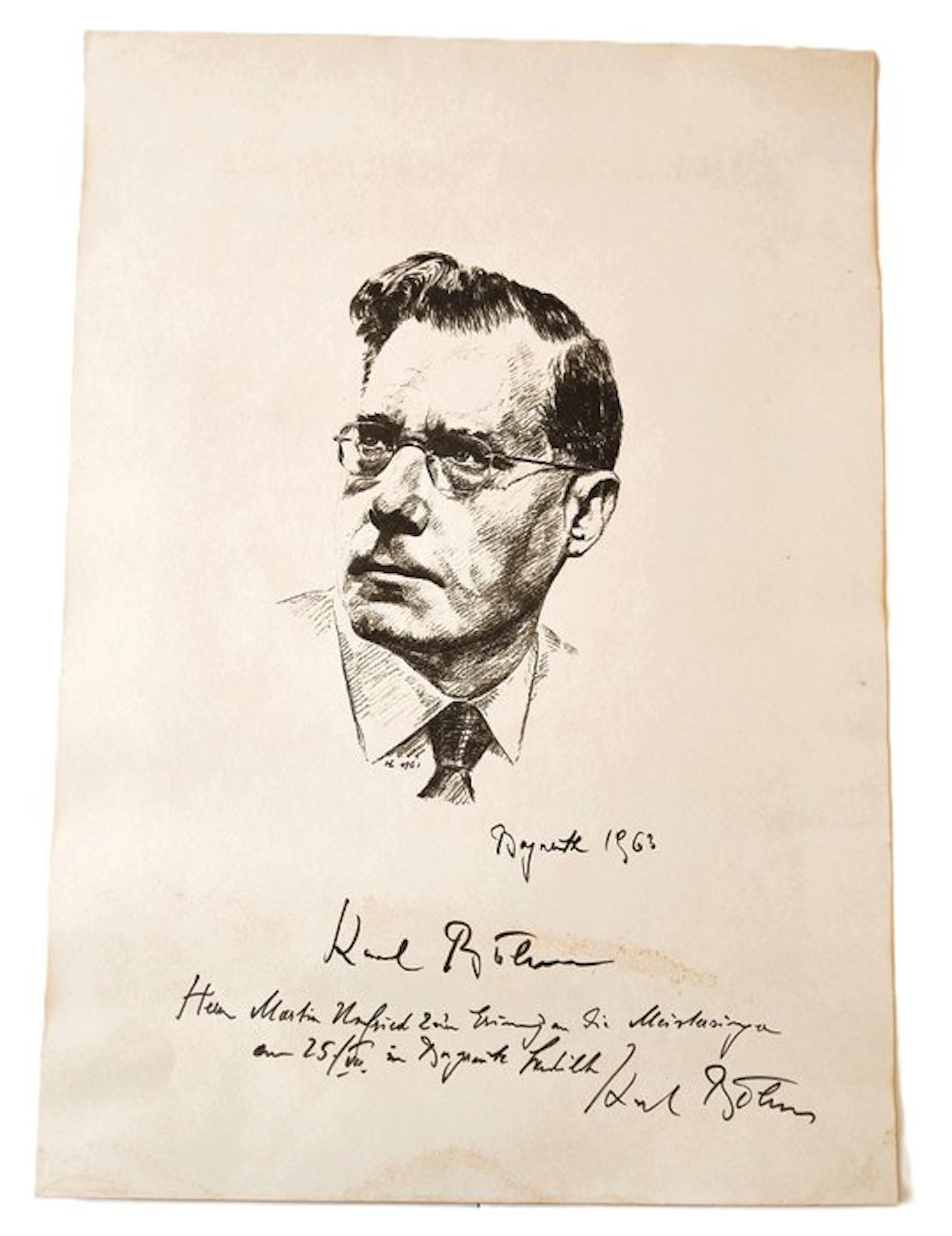 Karl Böhm - Autograph sheet with portrait — Bayreuth...