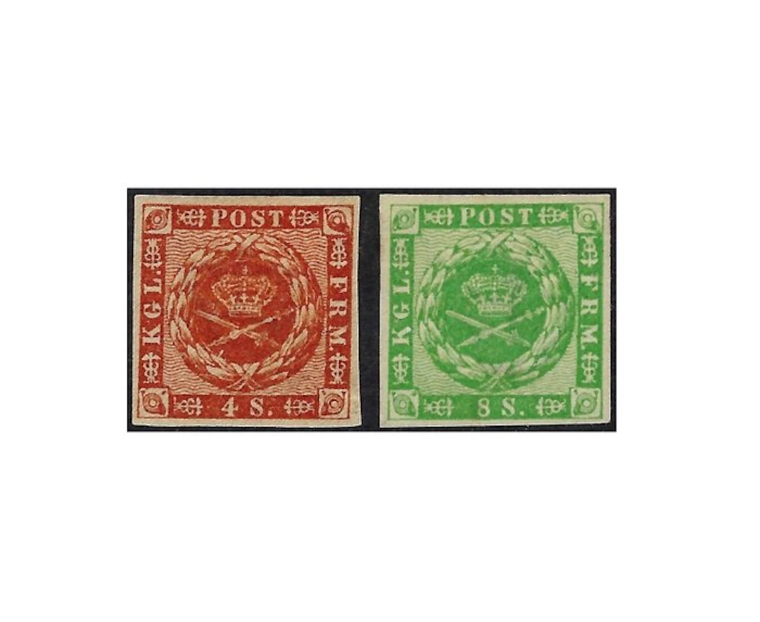 Denmark 1858 - Coat of Arms 4s Red brown & 8s Green - Nº 8/9