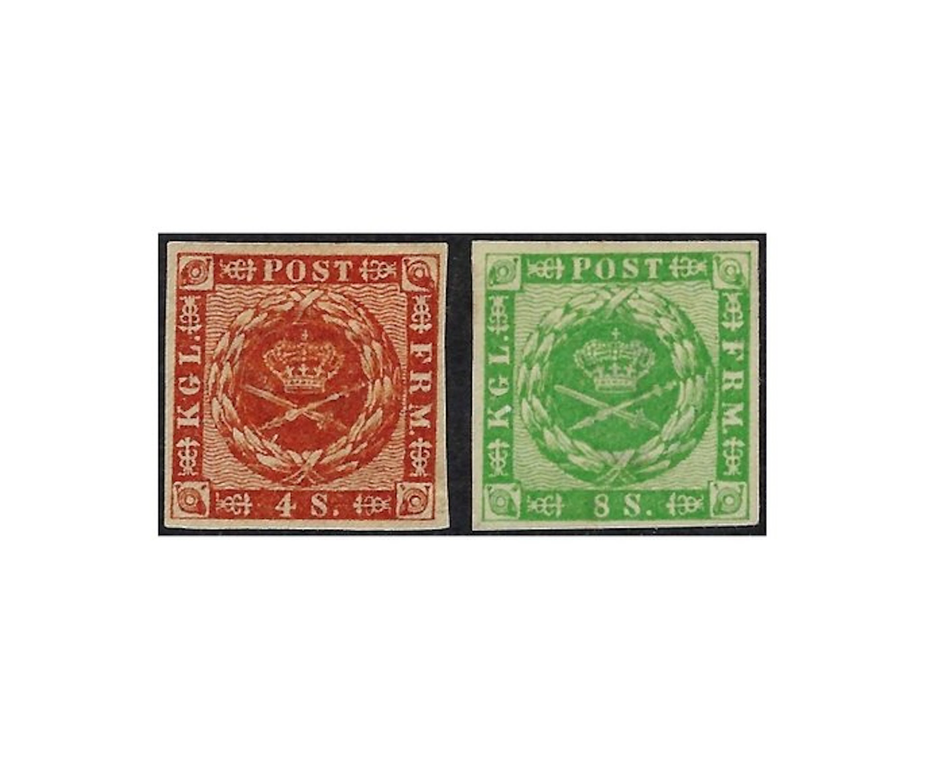 Denmark 1858 - Coat of Arms 4s Red brown & 8s Green - Nº 8/9