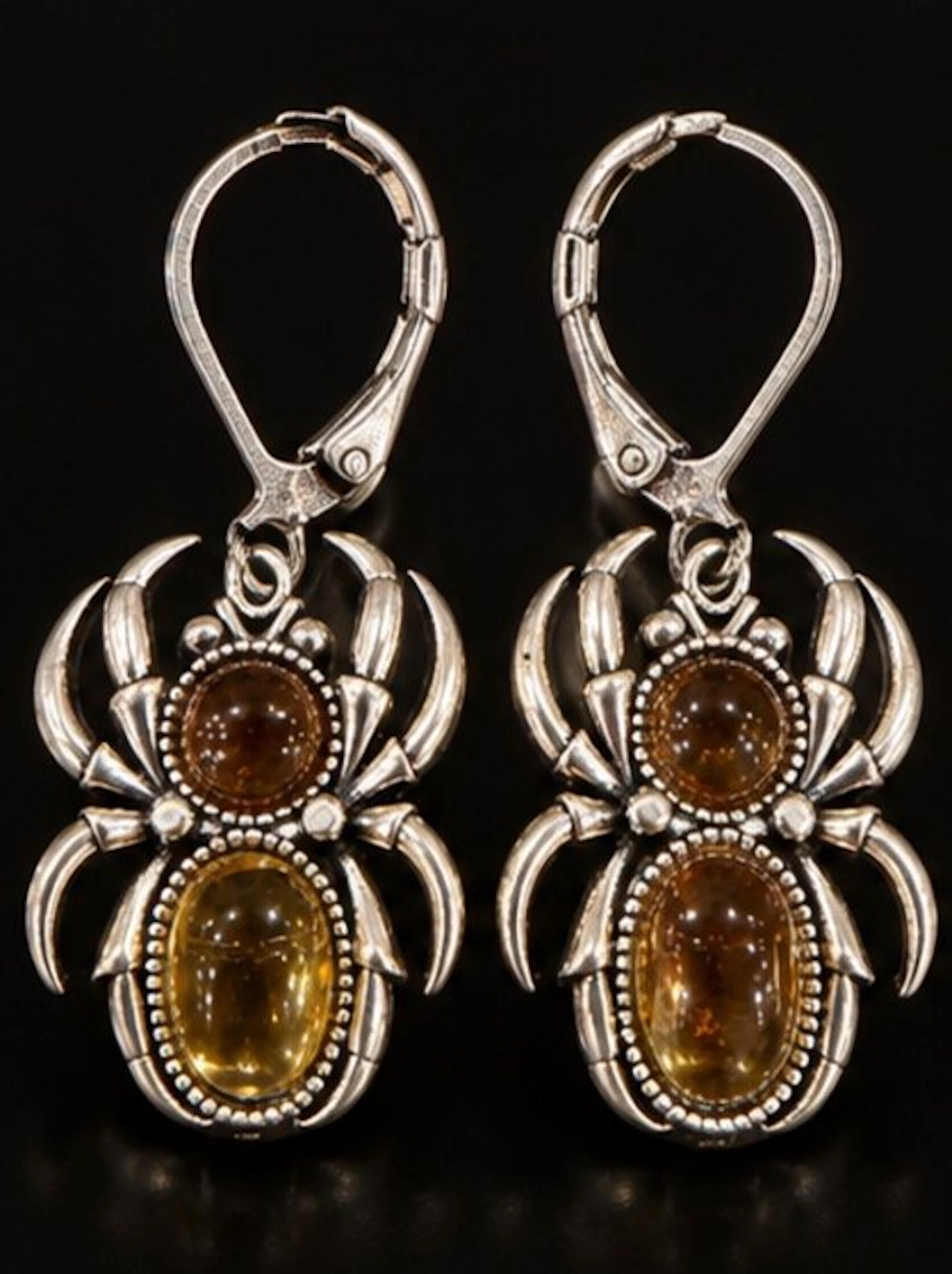 Sterling Silver 925 Spider Earrings with Tiger’s Eye - Earrings
