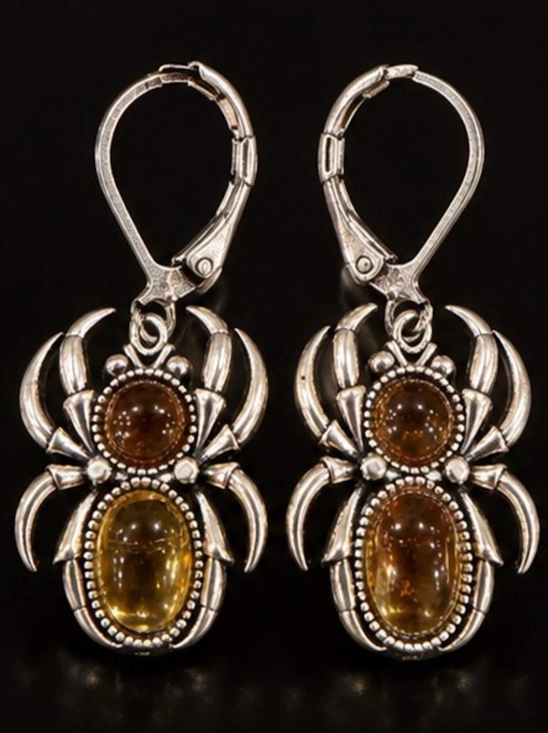 Sterling Silver 925 Spider Earrings with Tiger’s Eye - Earrings