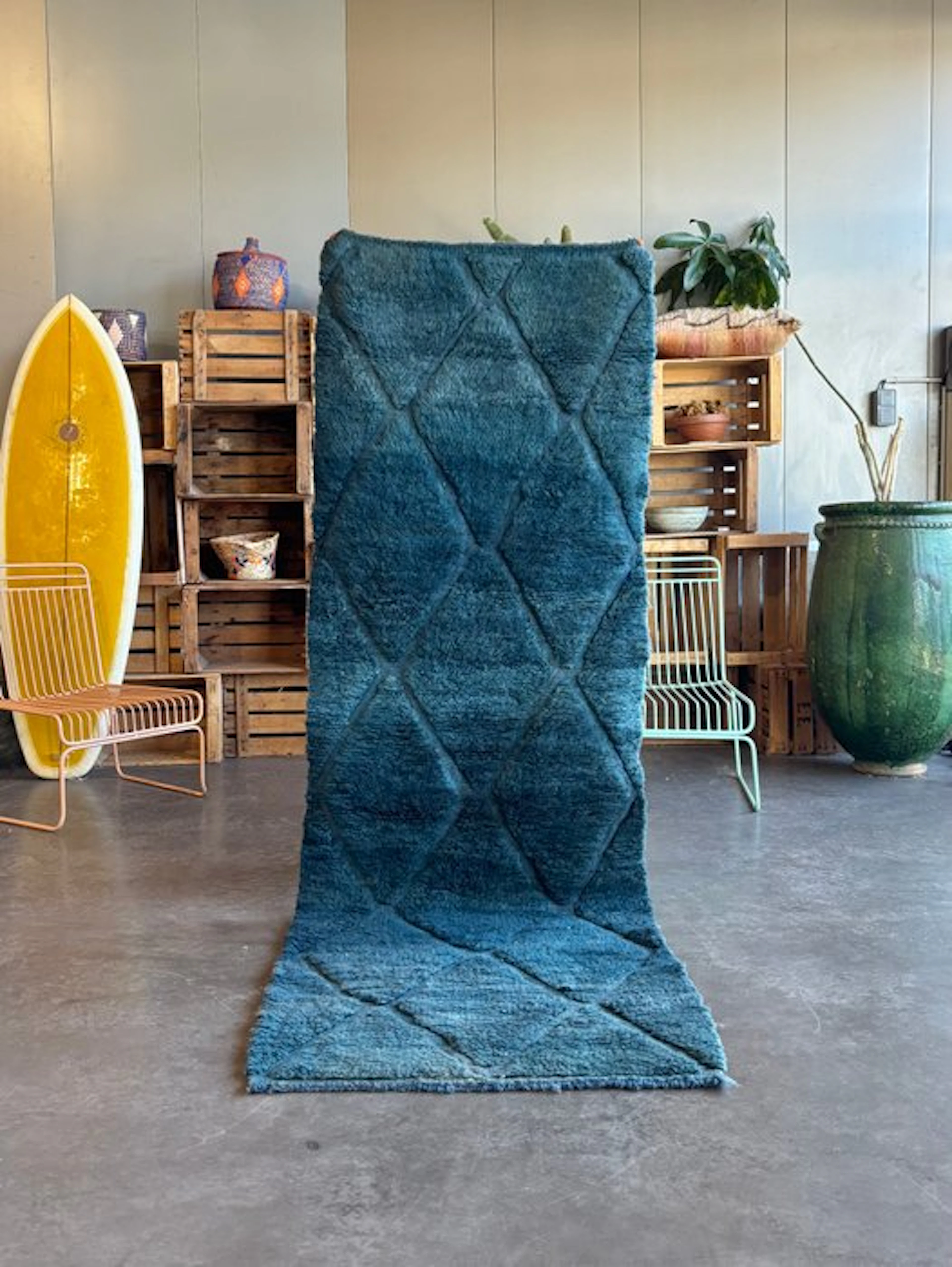 Moroccan Beni Ouarain Runner Rug – Blue Hand-Knotted Wool...