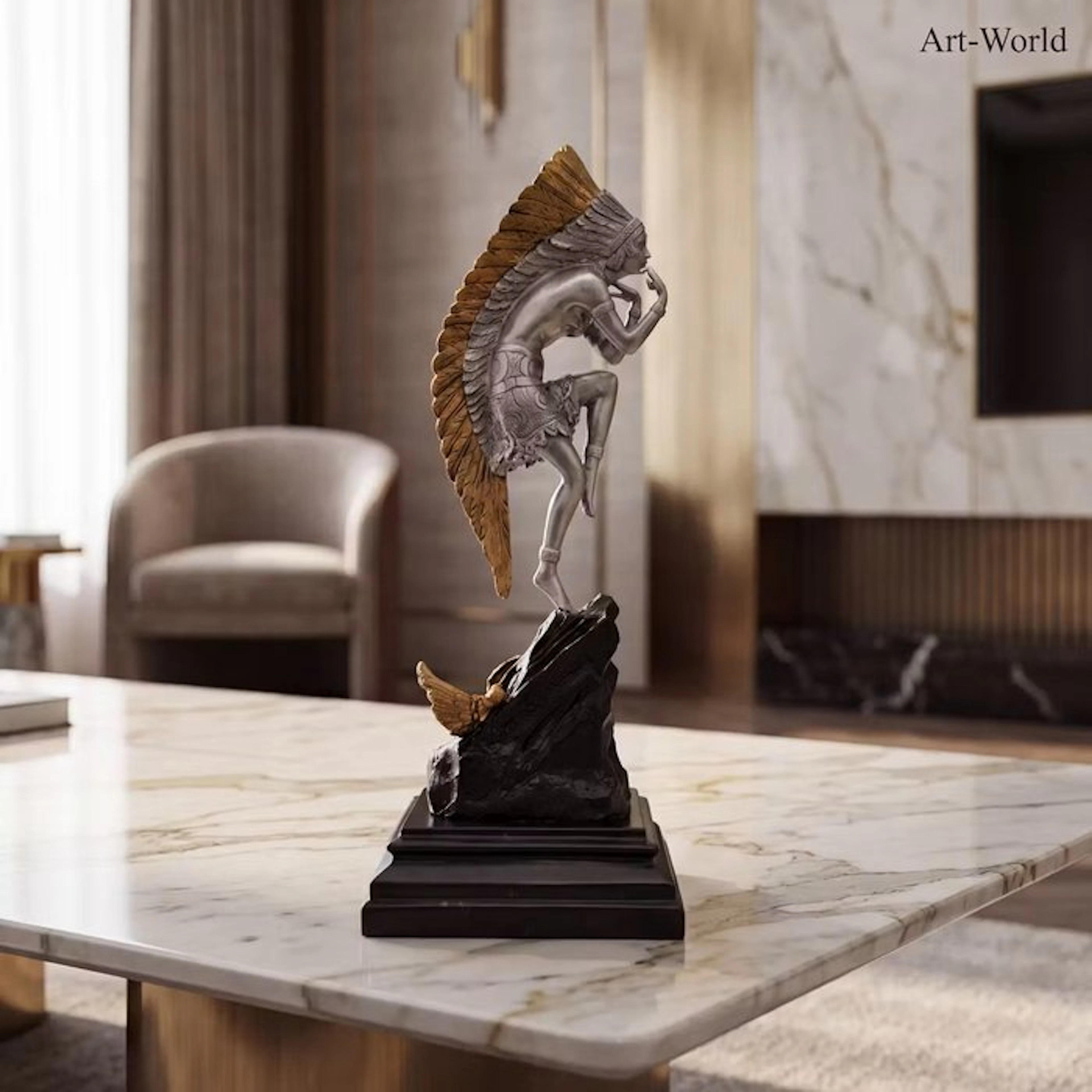 Statue, Exclusief bronzen sculptuur van een indiaanse danser - 33 cm - Bronze