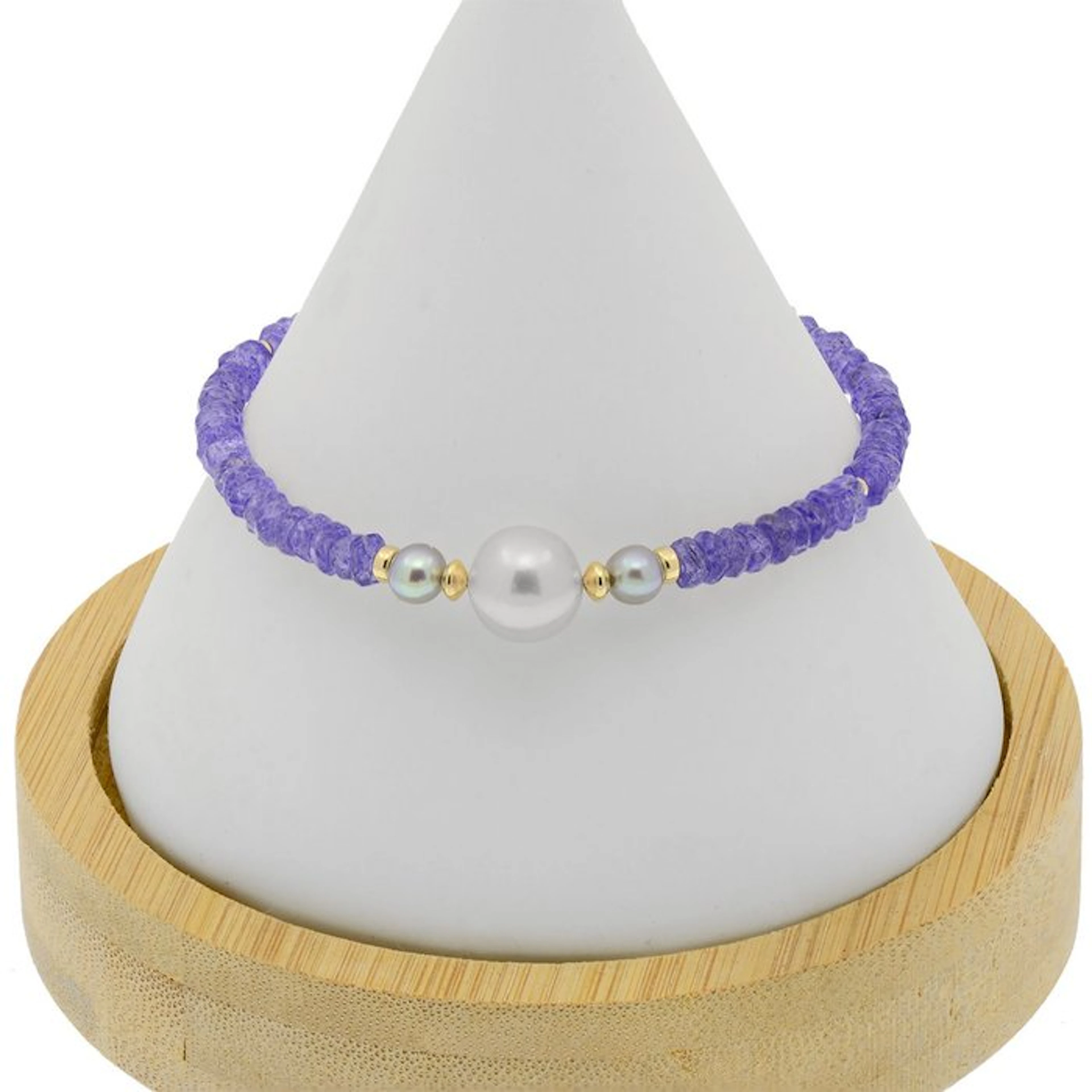 No reserve price - Bracelet - 18 kt. Yellow gold Pearl - Tanzanite