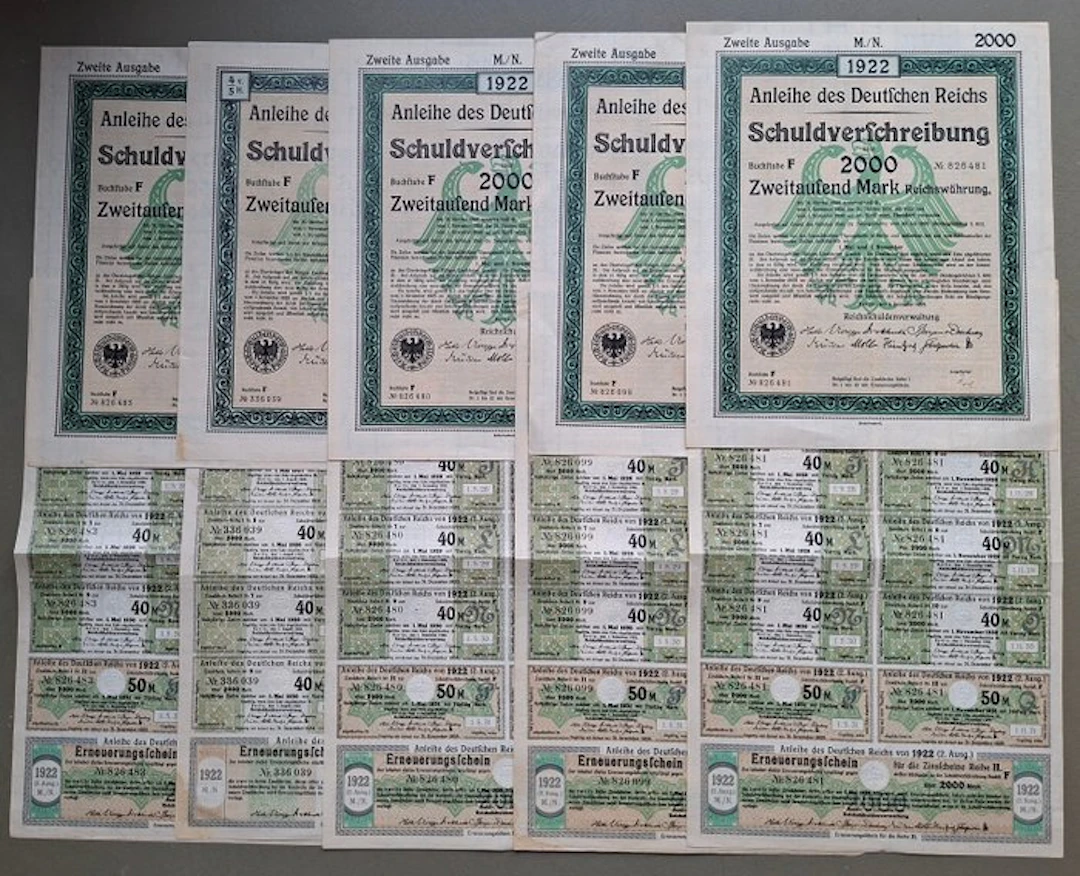 Germany. Anleihe des Deutschen Reichs (5 x) 1922 (No reserve price)