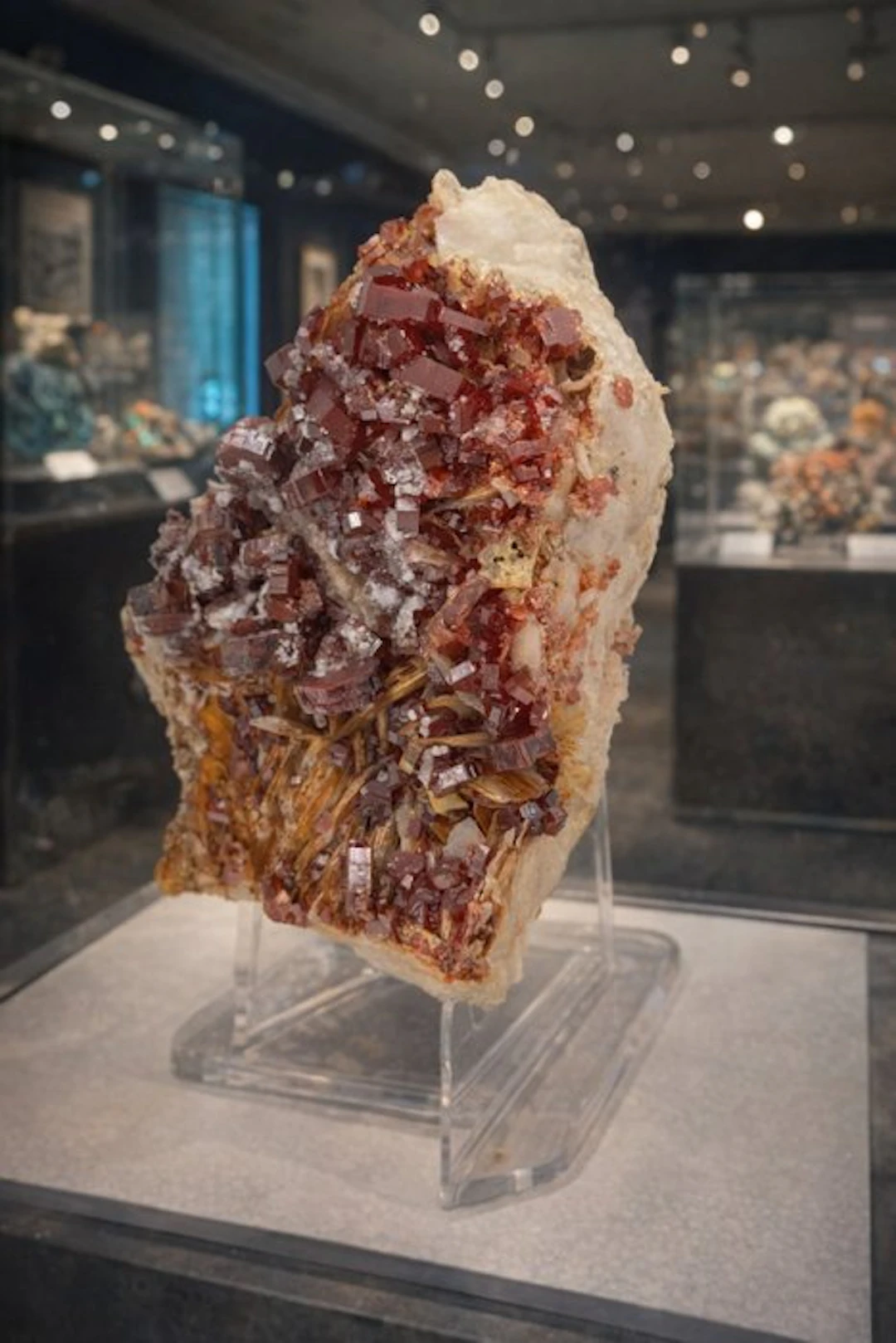 Vanadinite crystals on Baryte with calcite Rough - Height...