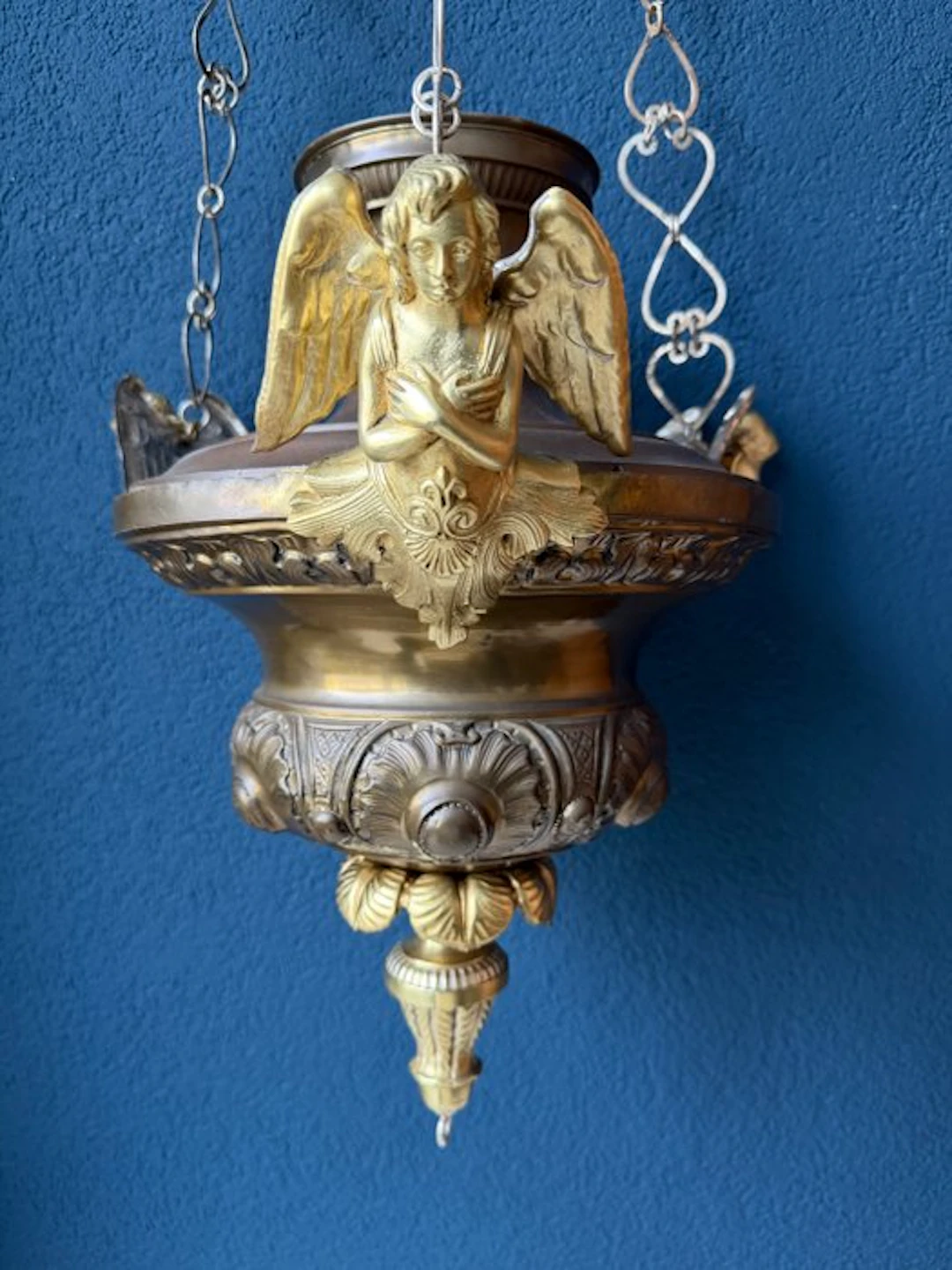 Religious objects - Patinated bronze - 1850-1900 - Godslamp with angels