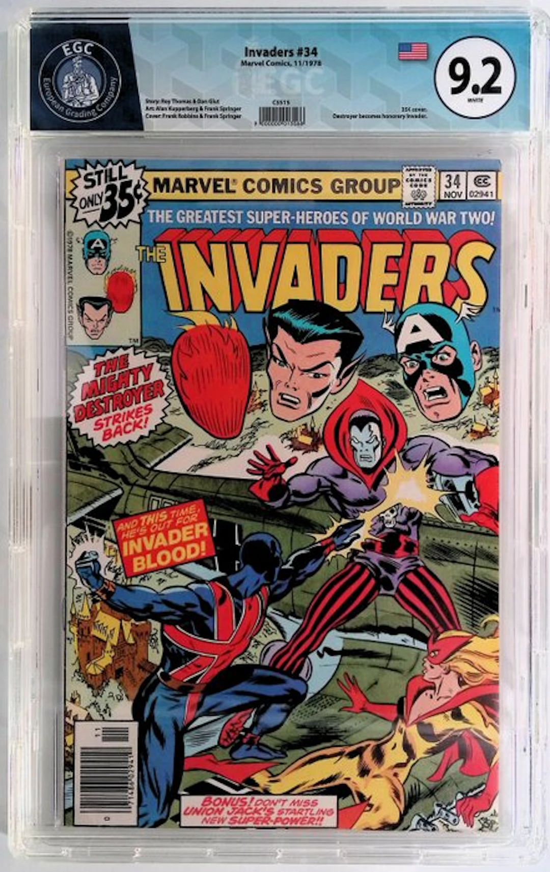 Invaders #34 - EGC 9.2 - 35¢ cover - 1 Graded comic - First edition - 1978