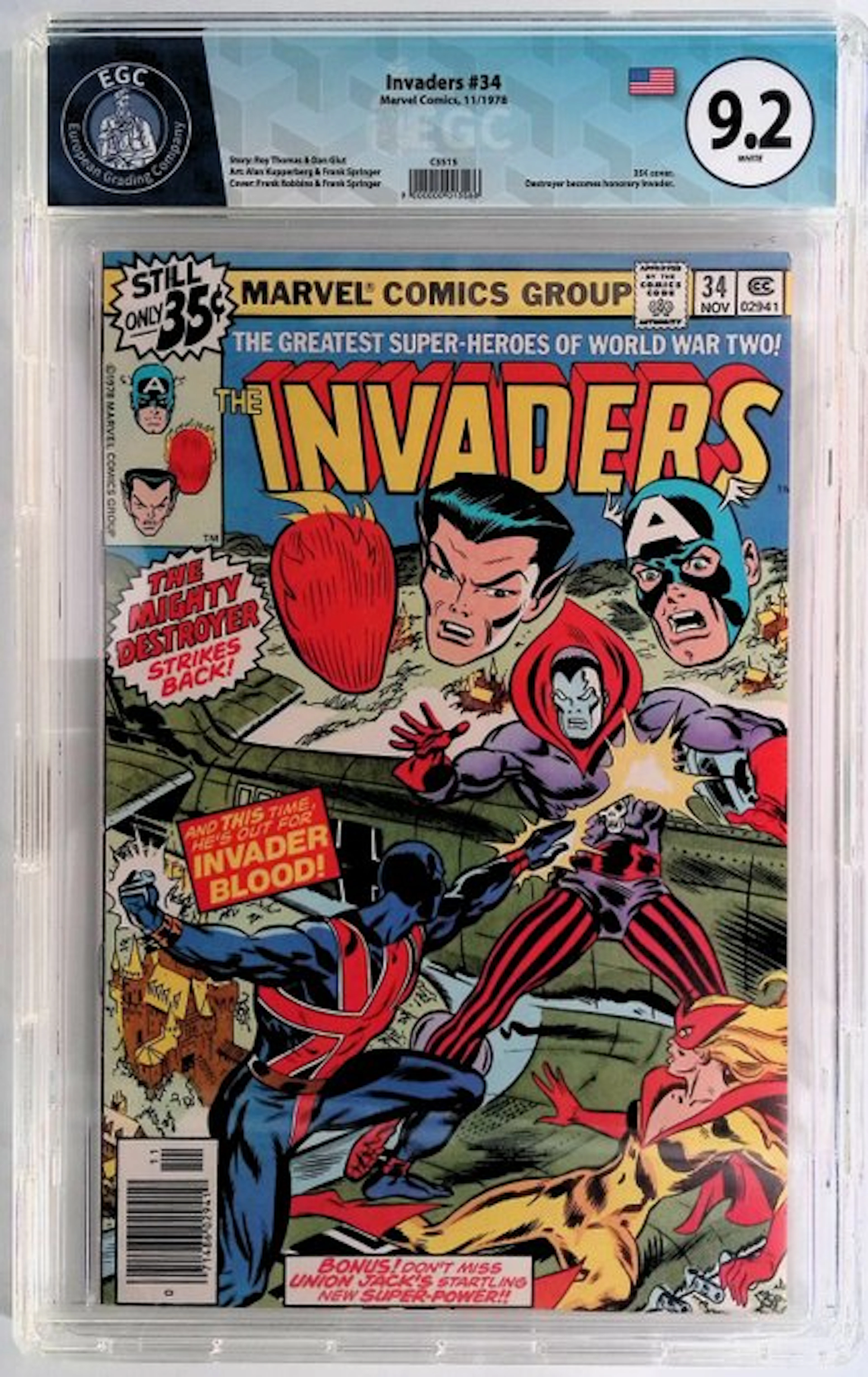 Invaders #34 - EGC 9.2 - 35¢ cover - 1 Graded comic - First edition - 1978
