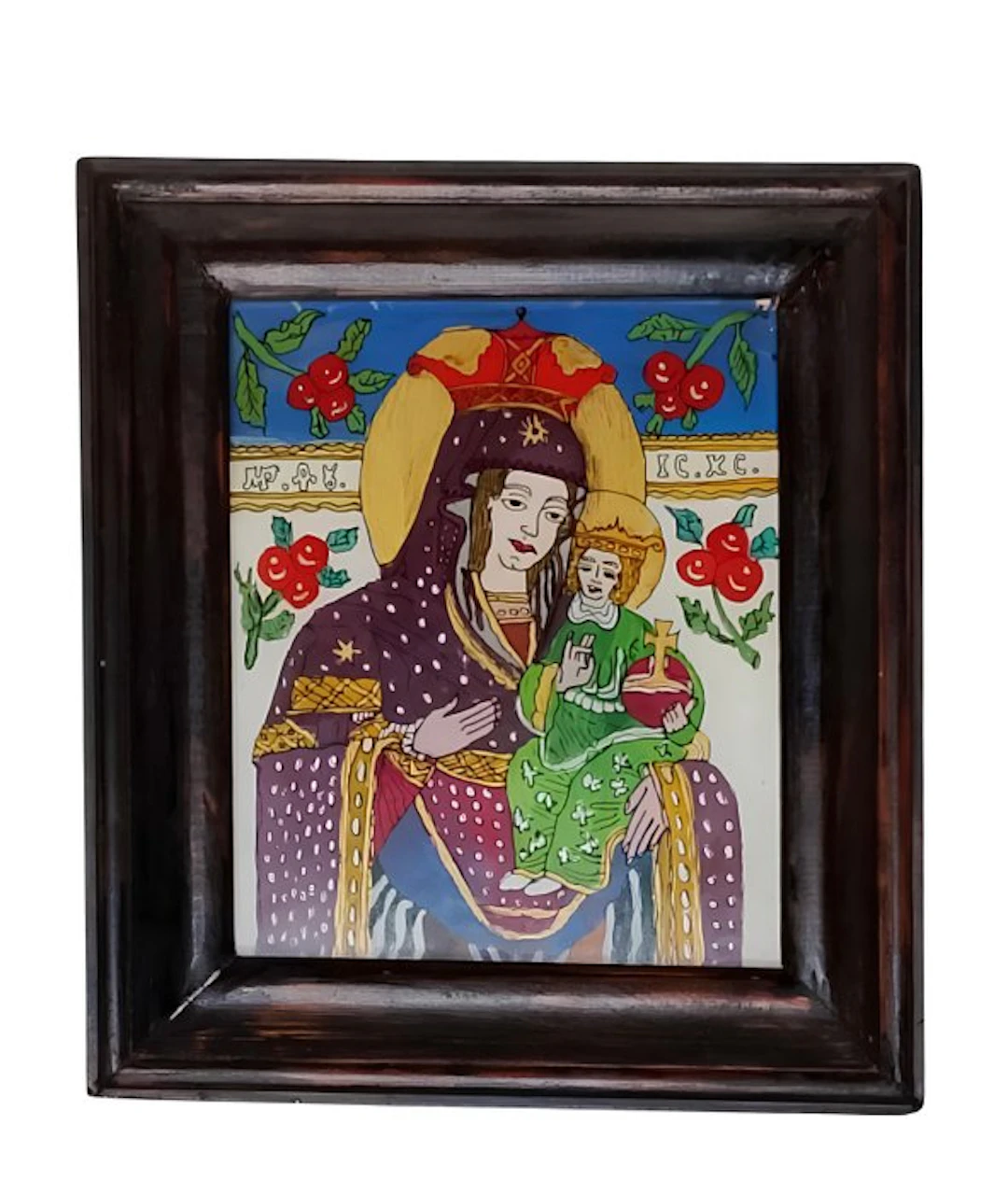 Icon - Mother of God - Wood - Painting under glass - 20 x 23 cm