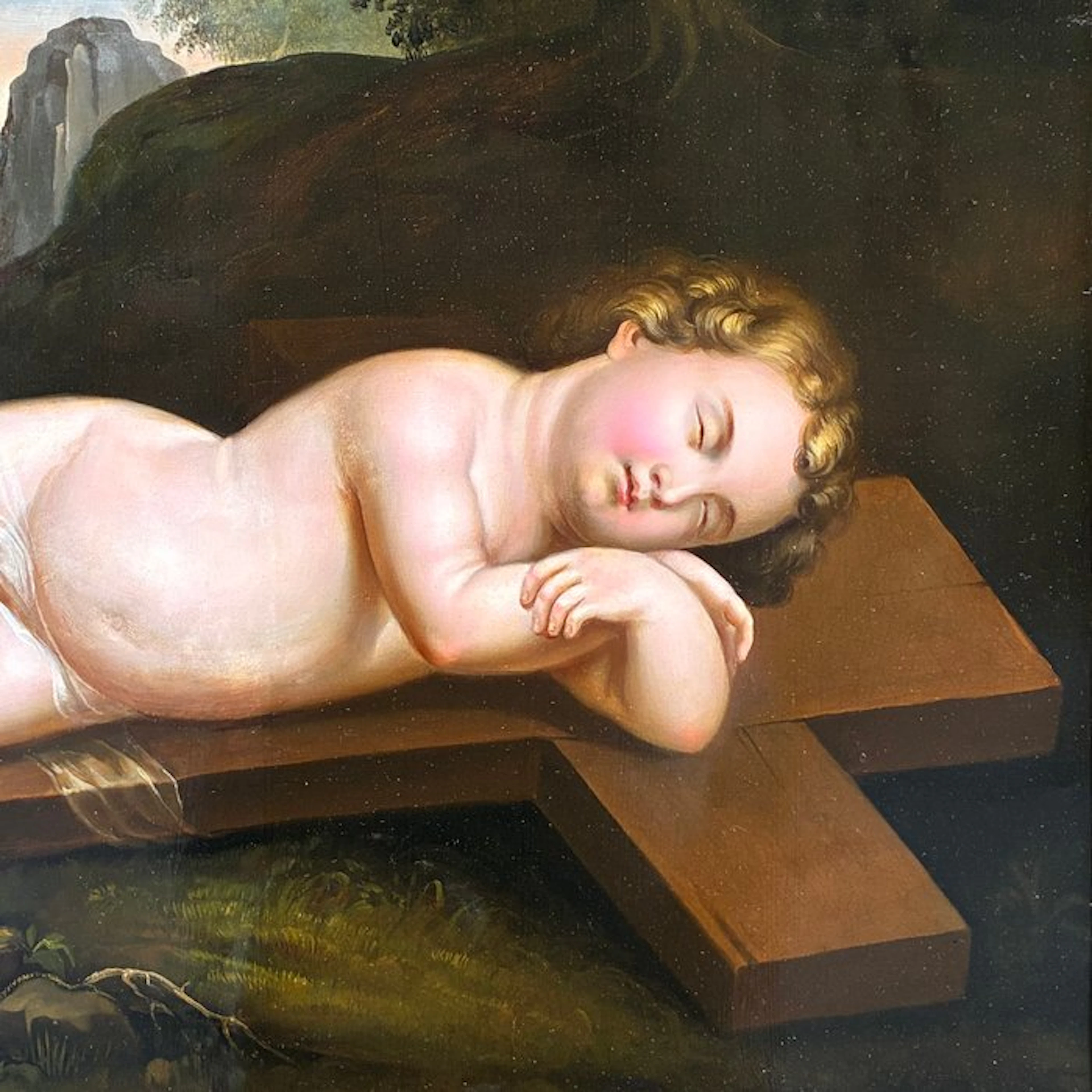 Dutch school (XVIII) - Jésus enfant sur la croix dans un...