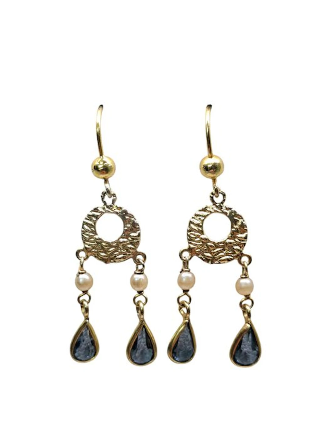 No reserve price - Earrings Silver Sapphire - Pearl - 18K gold-plated