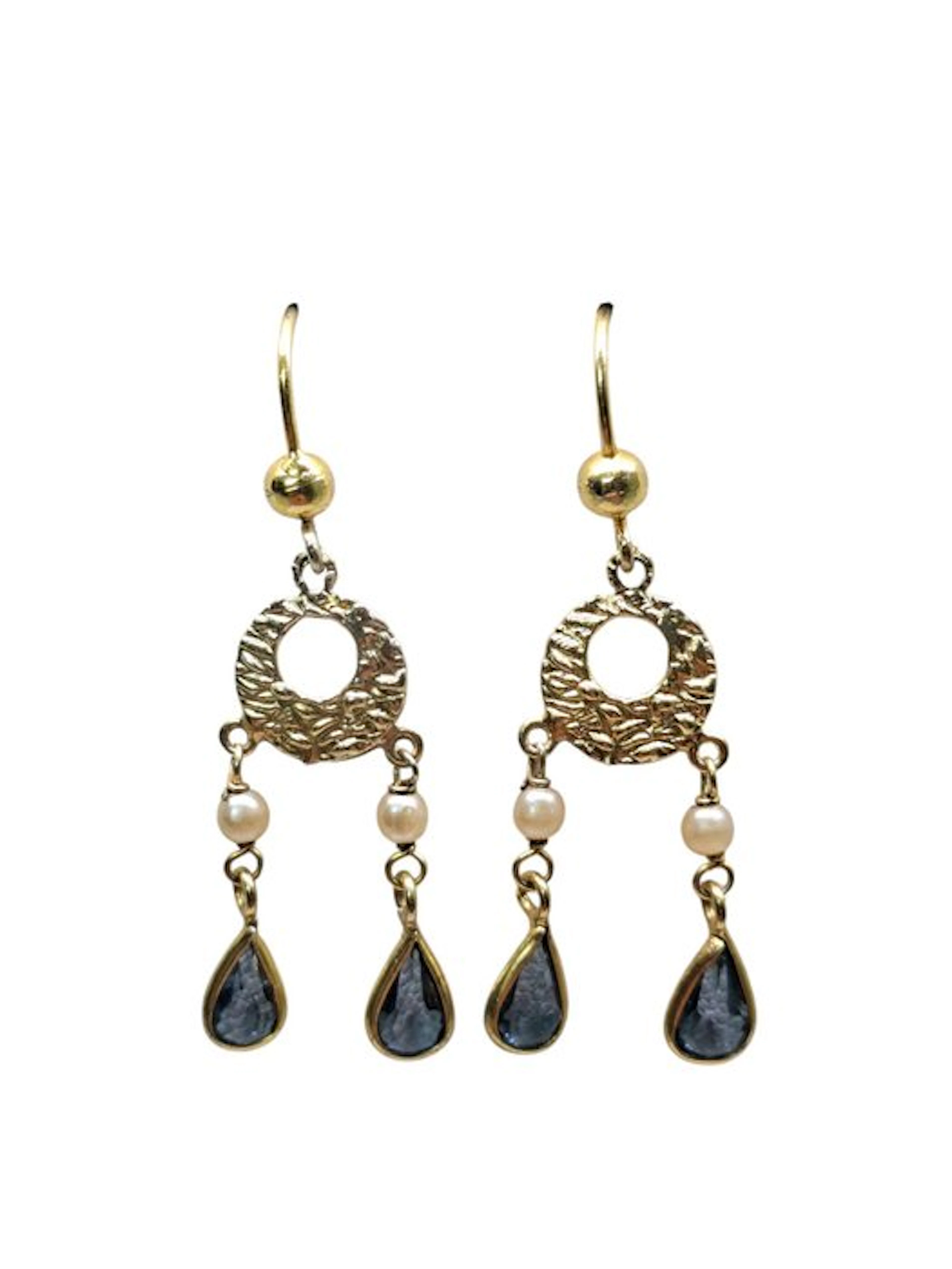 No reserve price - Earrings Silver Sapphire - Pearl - 18K gold-plated