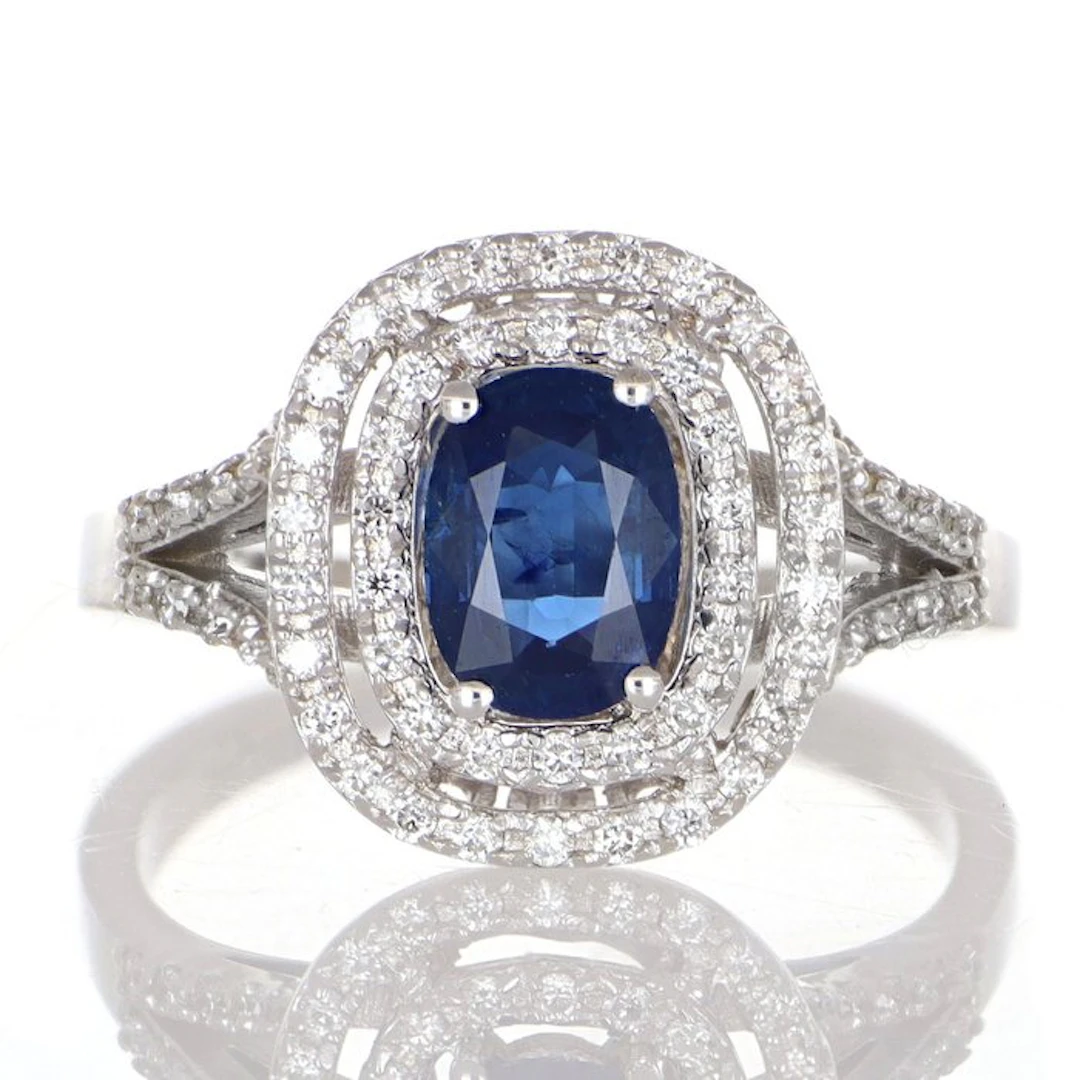 No reserve price - Ring - 18 kt. White gold Sapphire - Diamond