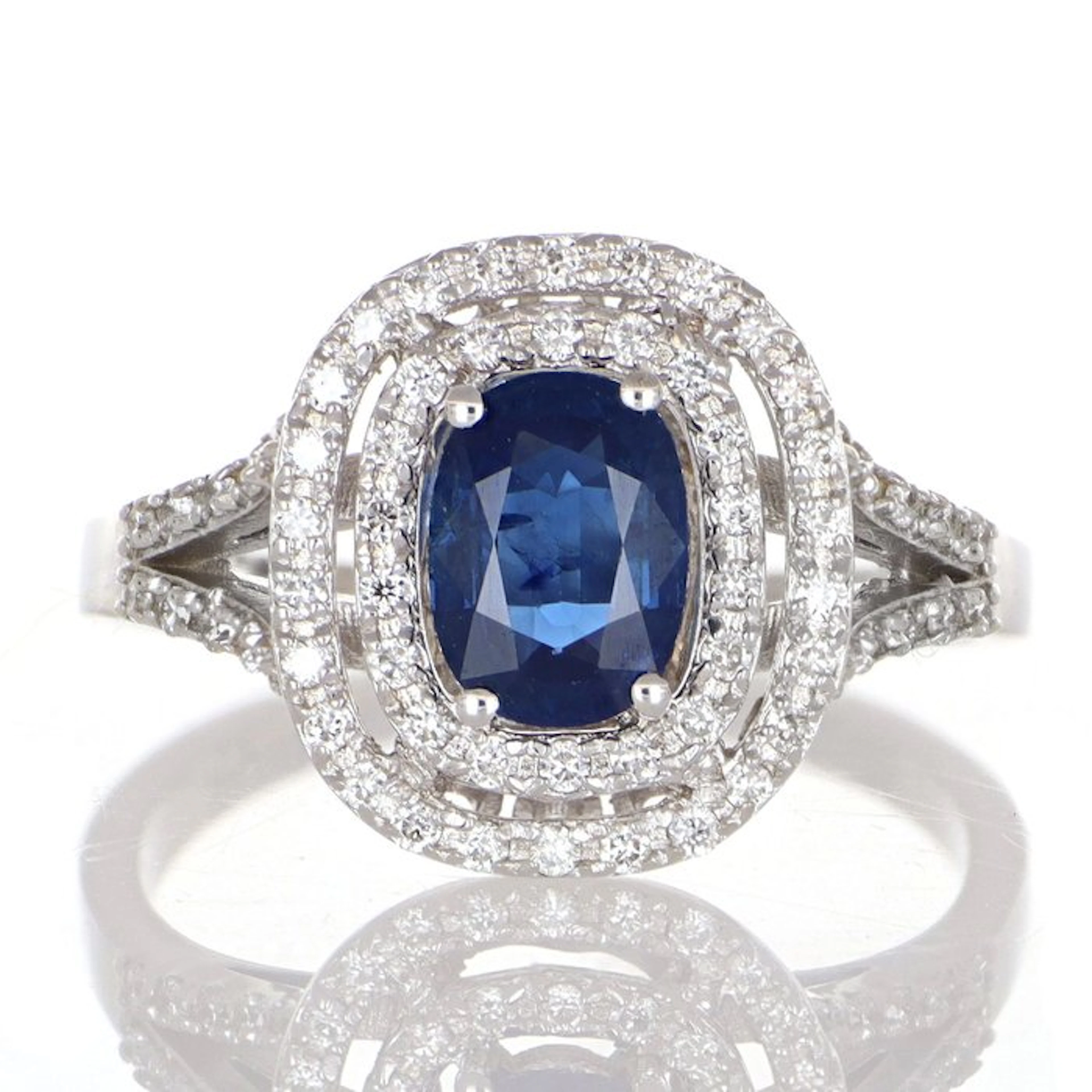 No reserve price - Ring - 18 kt. White gold Sapphire - Diamond