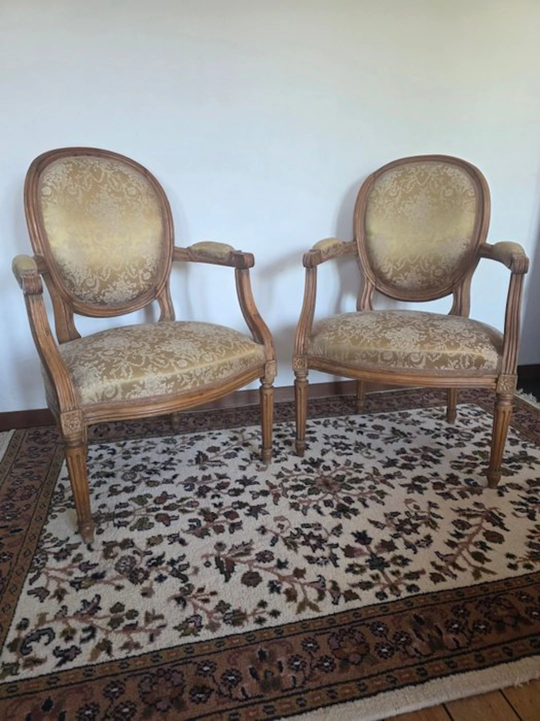 Armchair (2) - Silk damask - Pair of armchairs