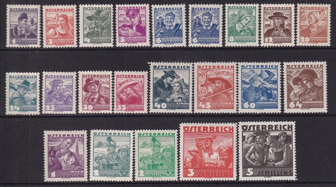Austria 1934/1936 - Austrian folk costumes. - Michel: 576/587