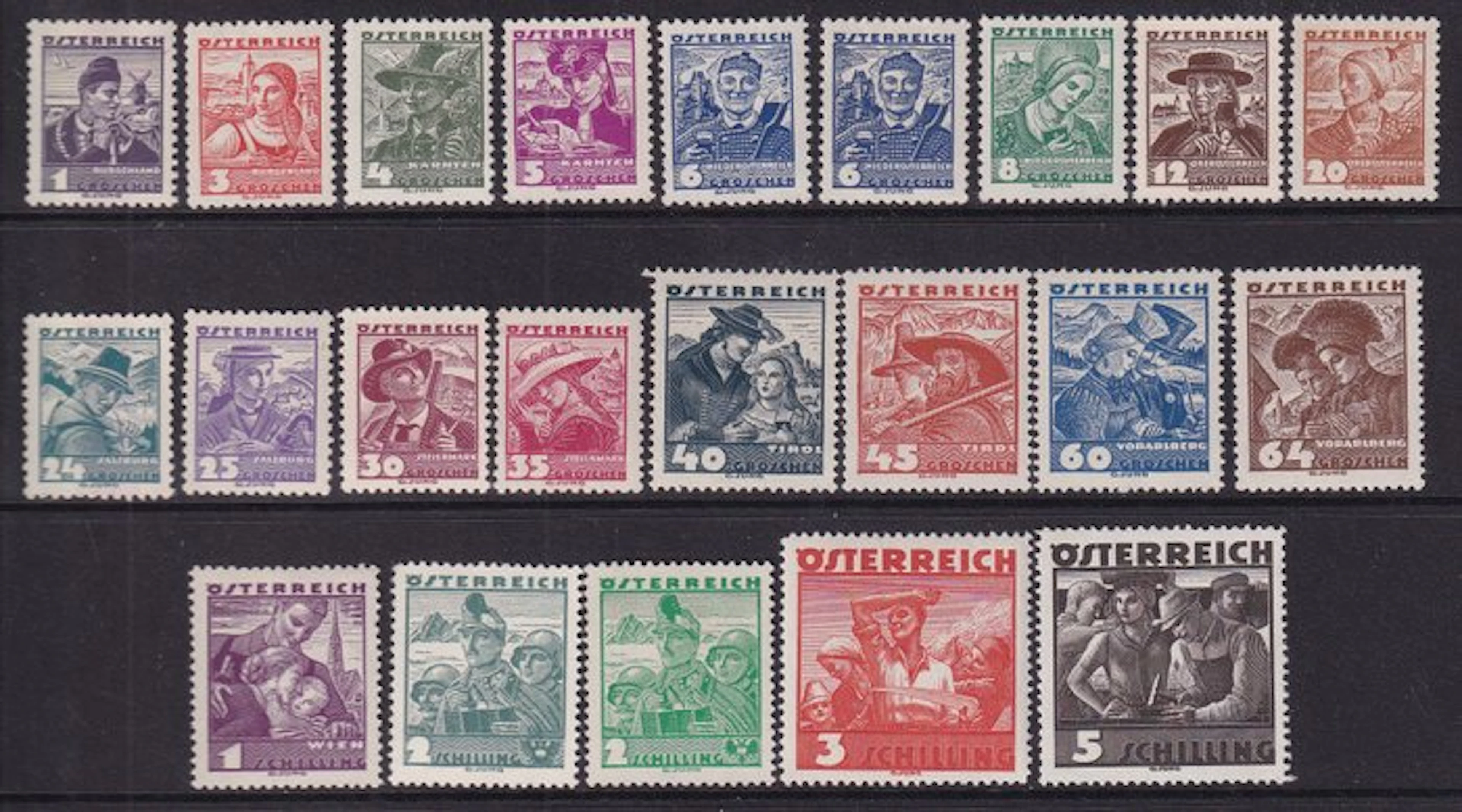 Austria 1934/1936 - Austrian folk costumes. - Michel: 576/587