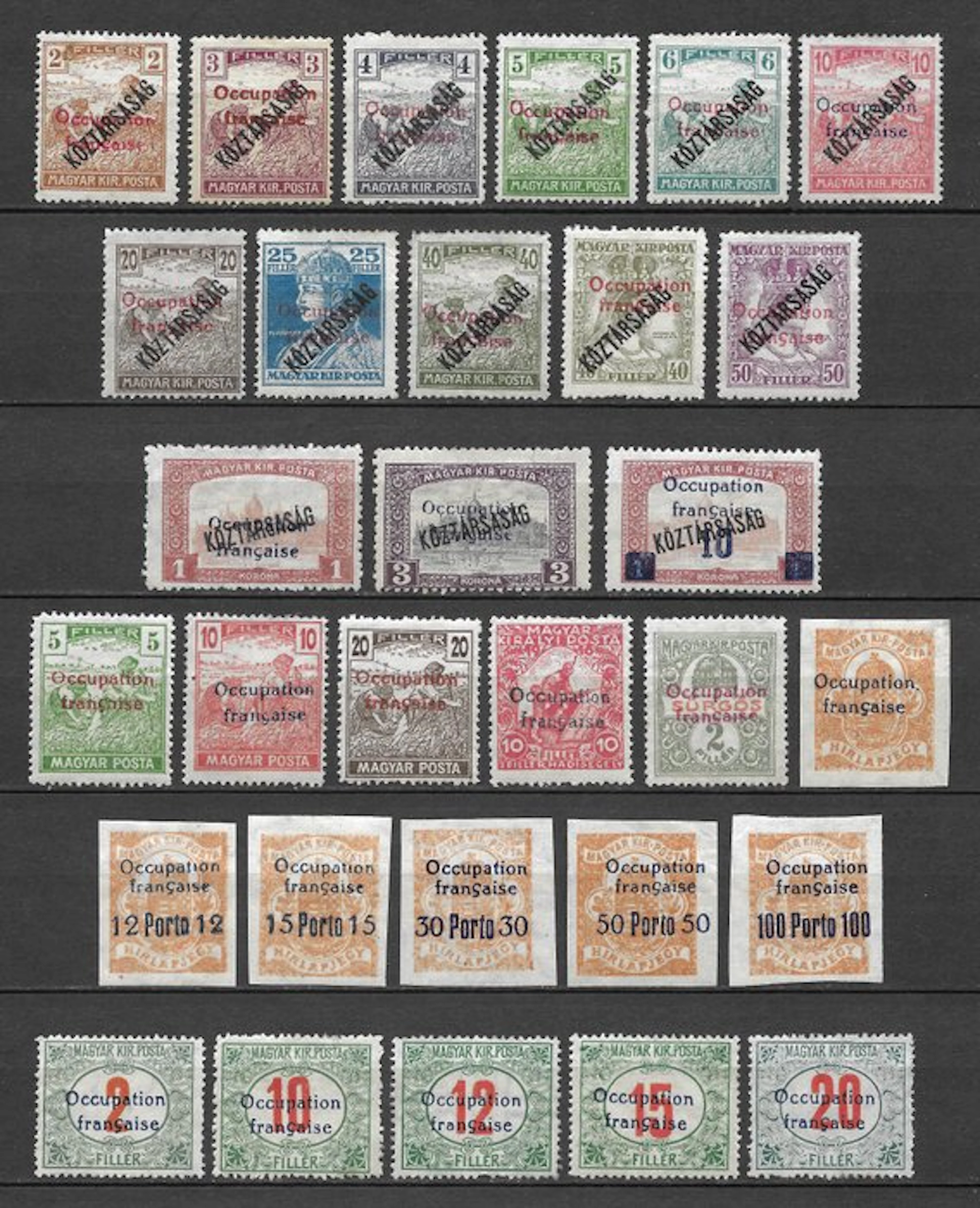 Hungary 1919 - Stamps from the French Occupation period.