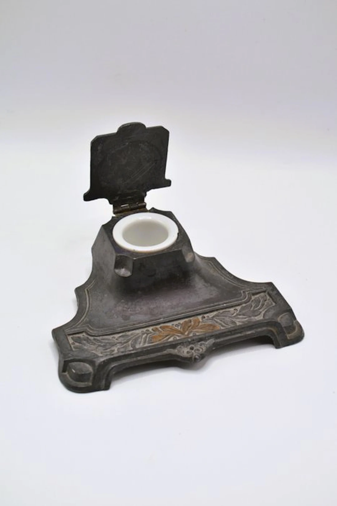 Inkwell - Pewter, Porcelain