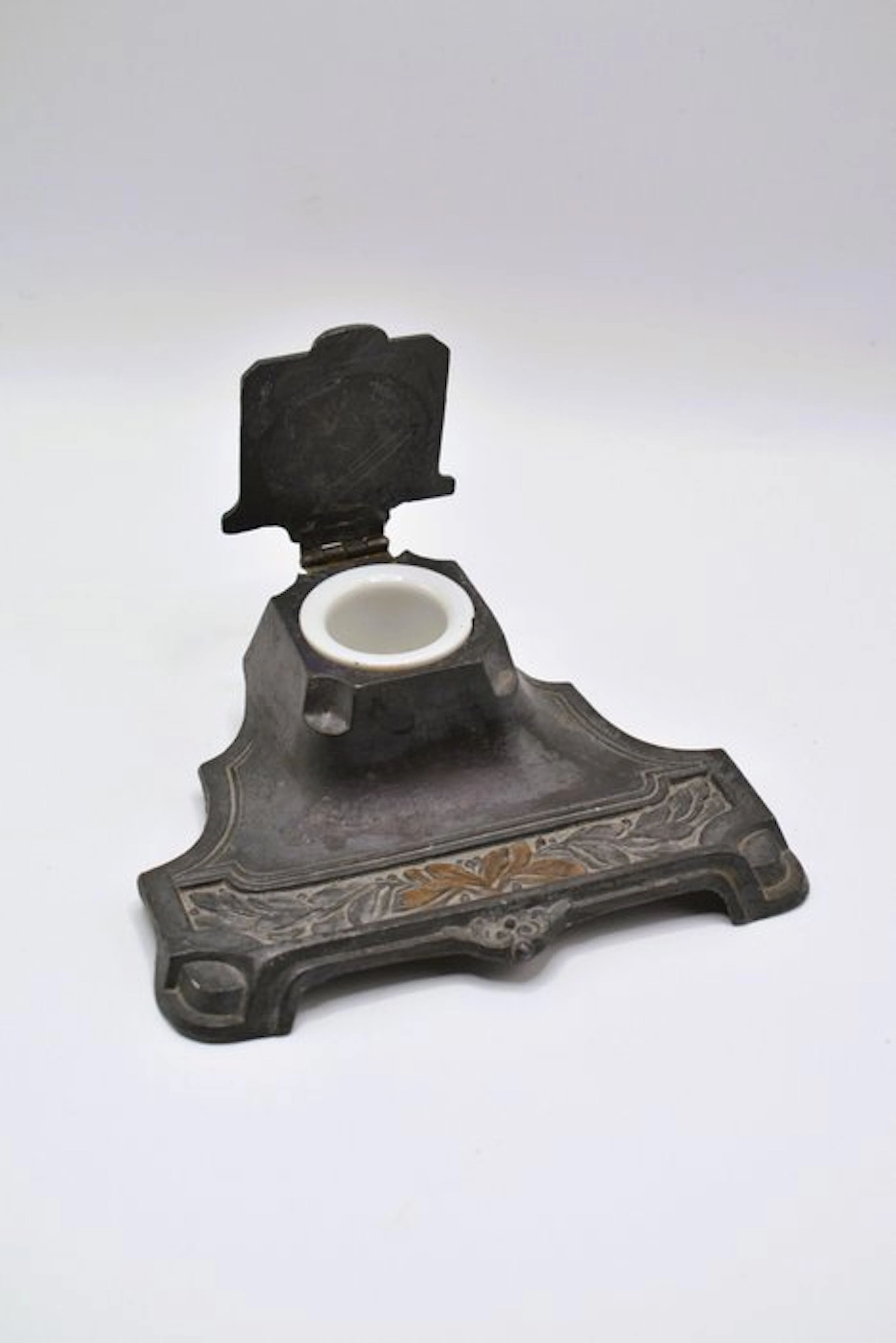Inkwell - Pewter, Porcelain