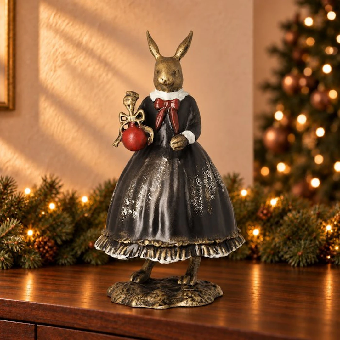 Sculpture, Christmas Rabbit - 35 cm - Aluminium
