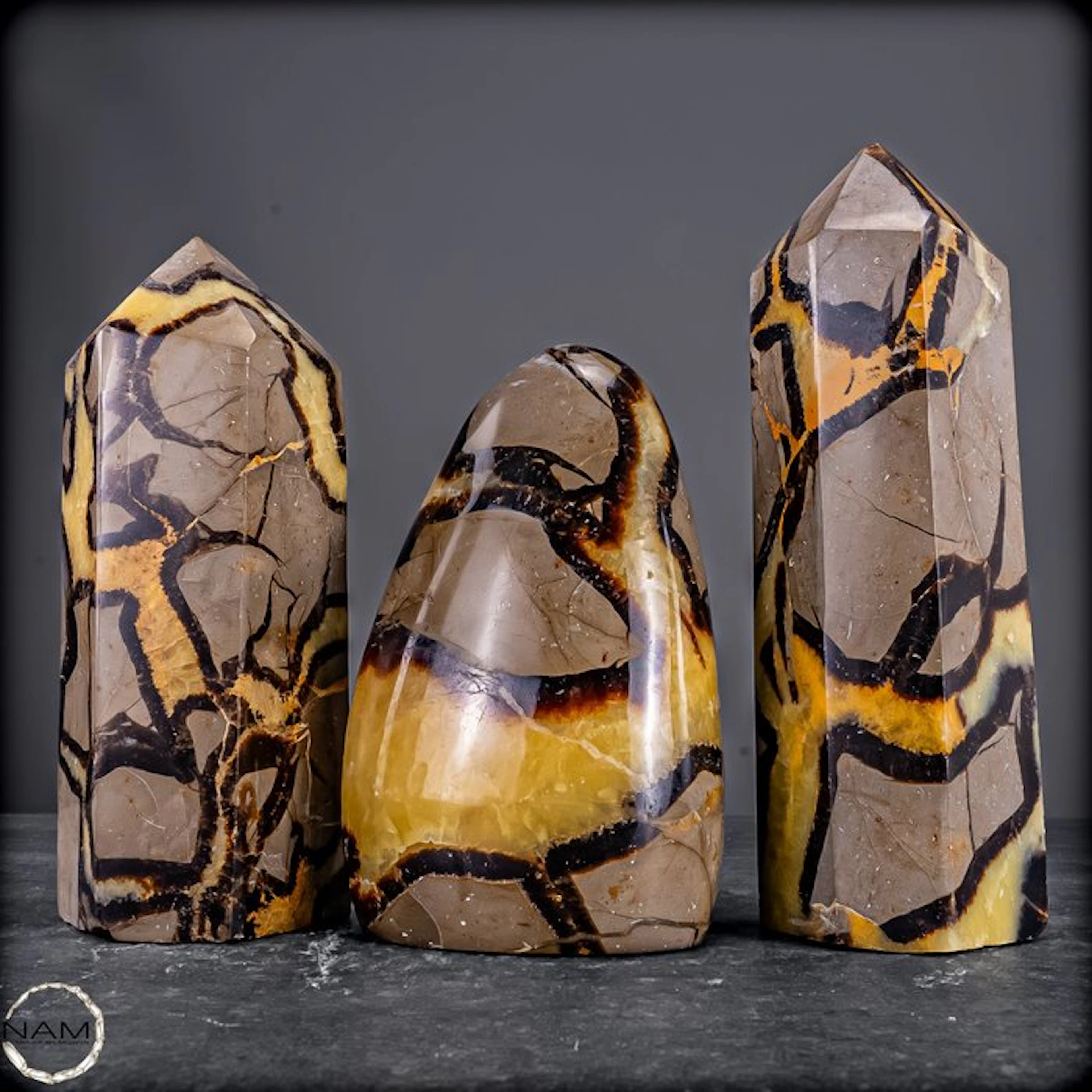 Septarien Trio – Three Monumental Nature Artworks in gold