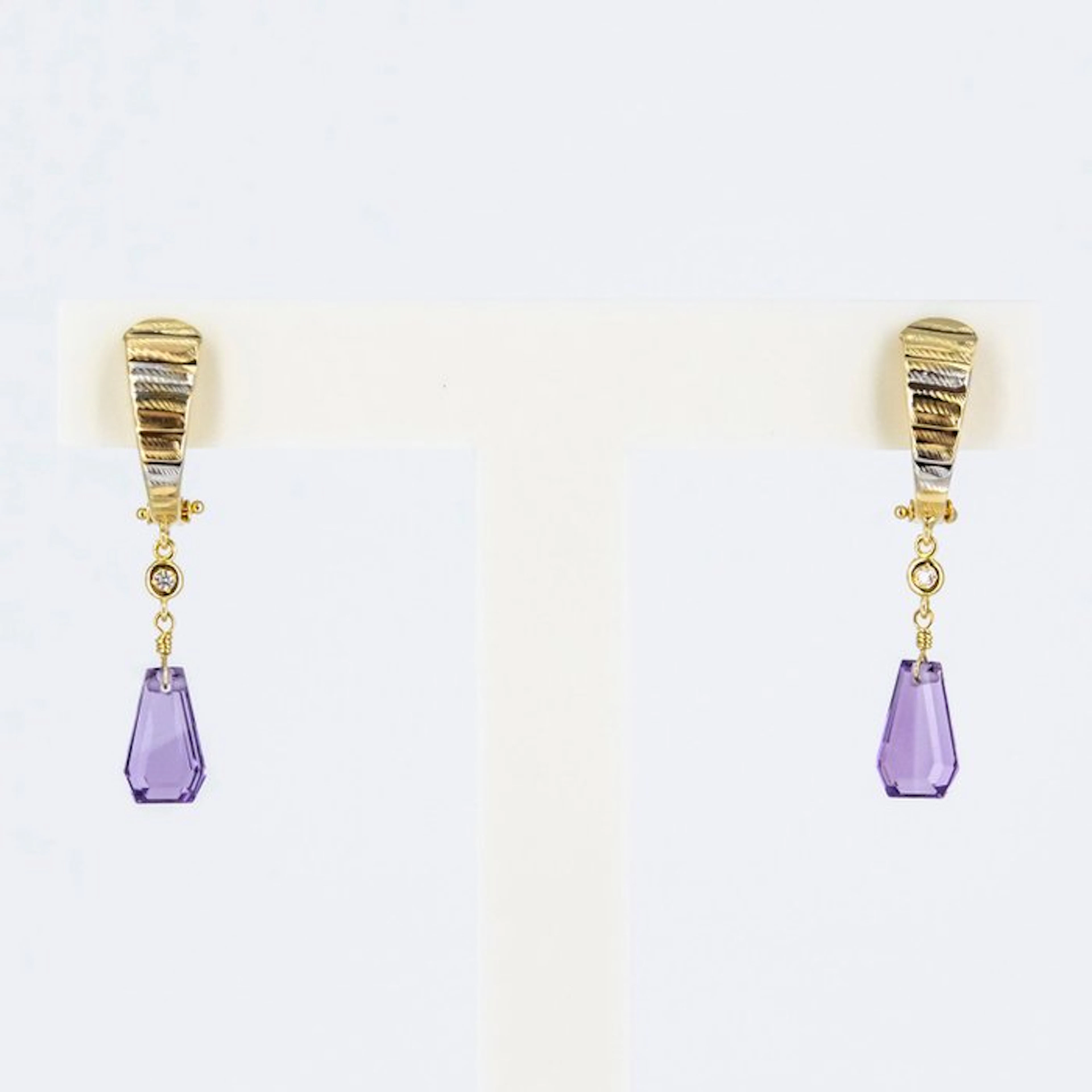 Earrings - 18 kt. Yellow gold, White gold Amethyst - Diamond