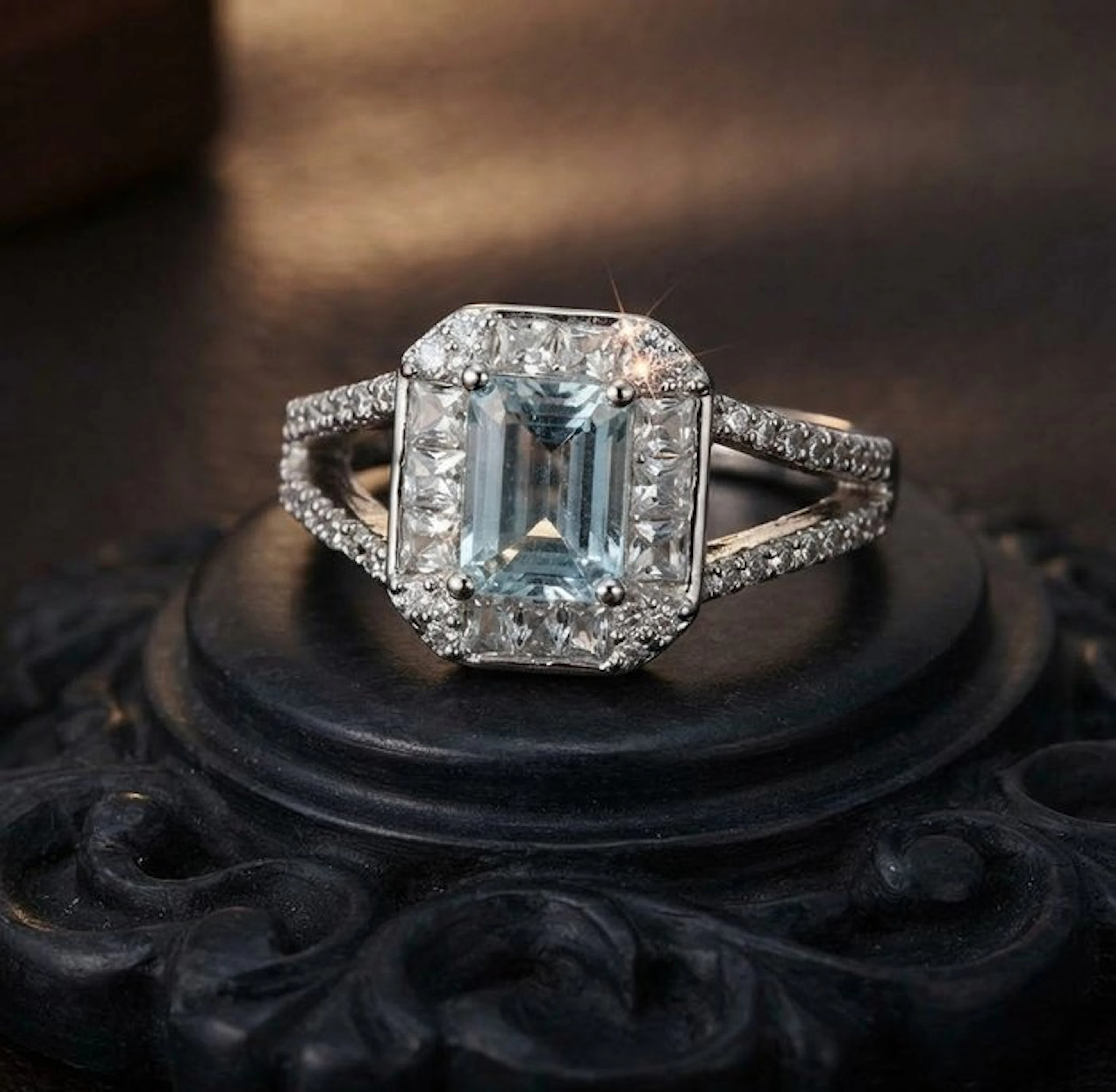 No reserve price - Ring Silver - 0.95ct. tw. Aquamarine