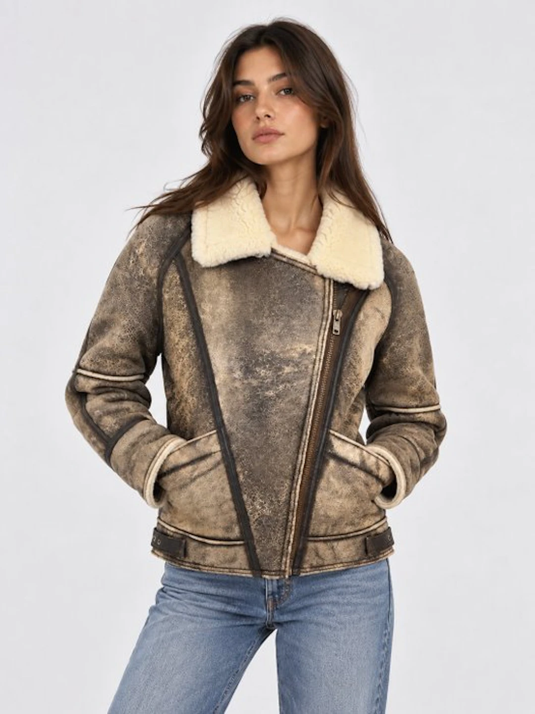 Vintage Original Shearling Biker Style - Soft Sheepskin - Jacket - Vintage