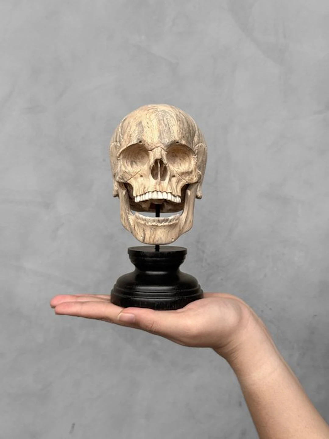 Carving, NO RESERVE PRICE -Stunning Wooden Human Skull...